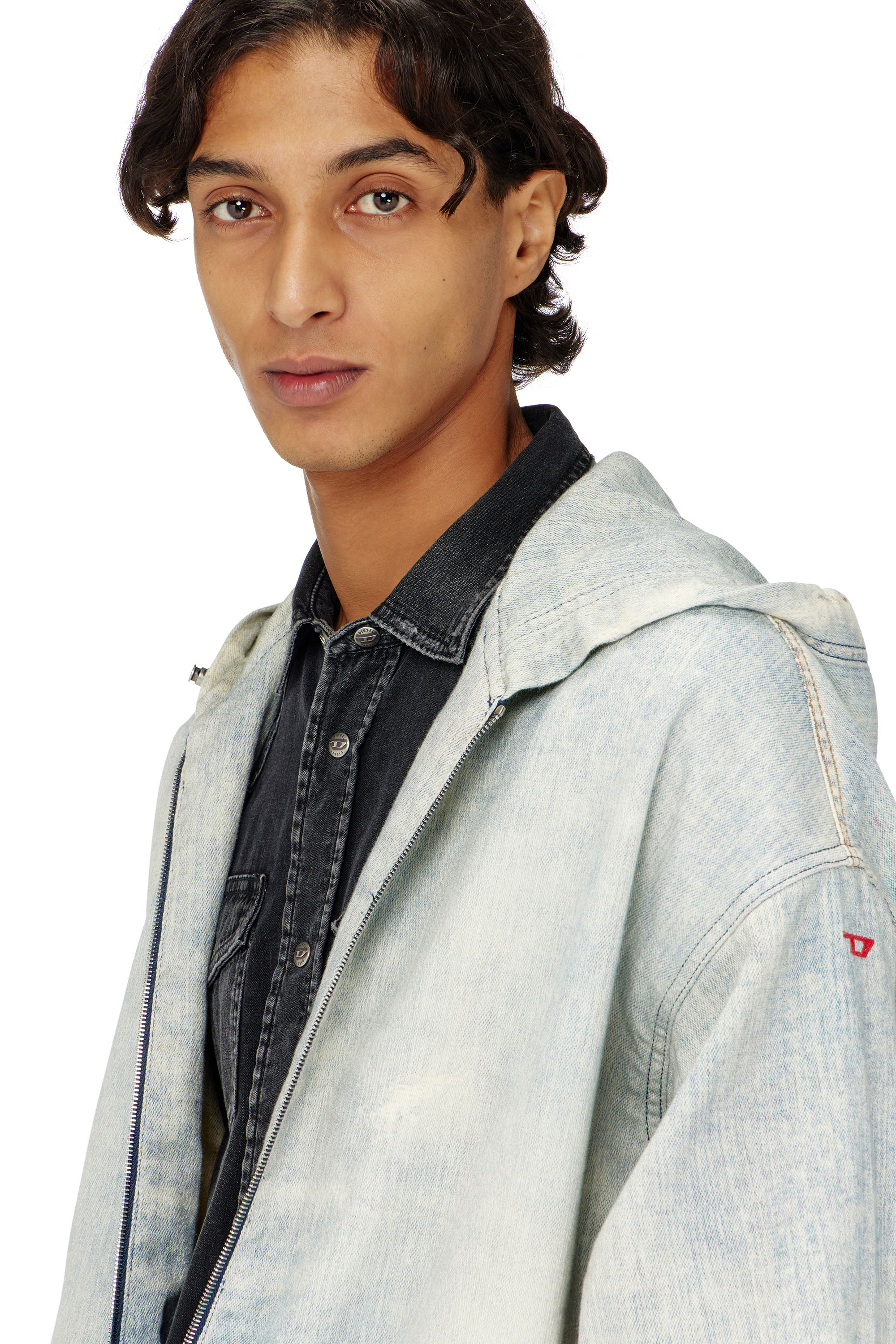Diesel - D-WYNNY JOGG, Giacca JoggJeans con cappuccio effetto trompe l&rsquo;oeil Uomo in Blu - 5
