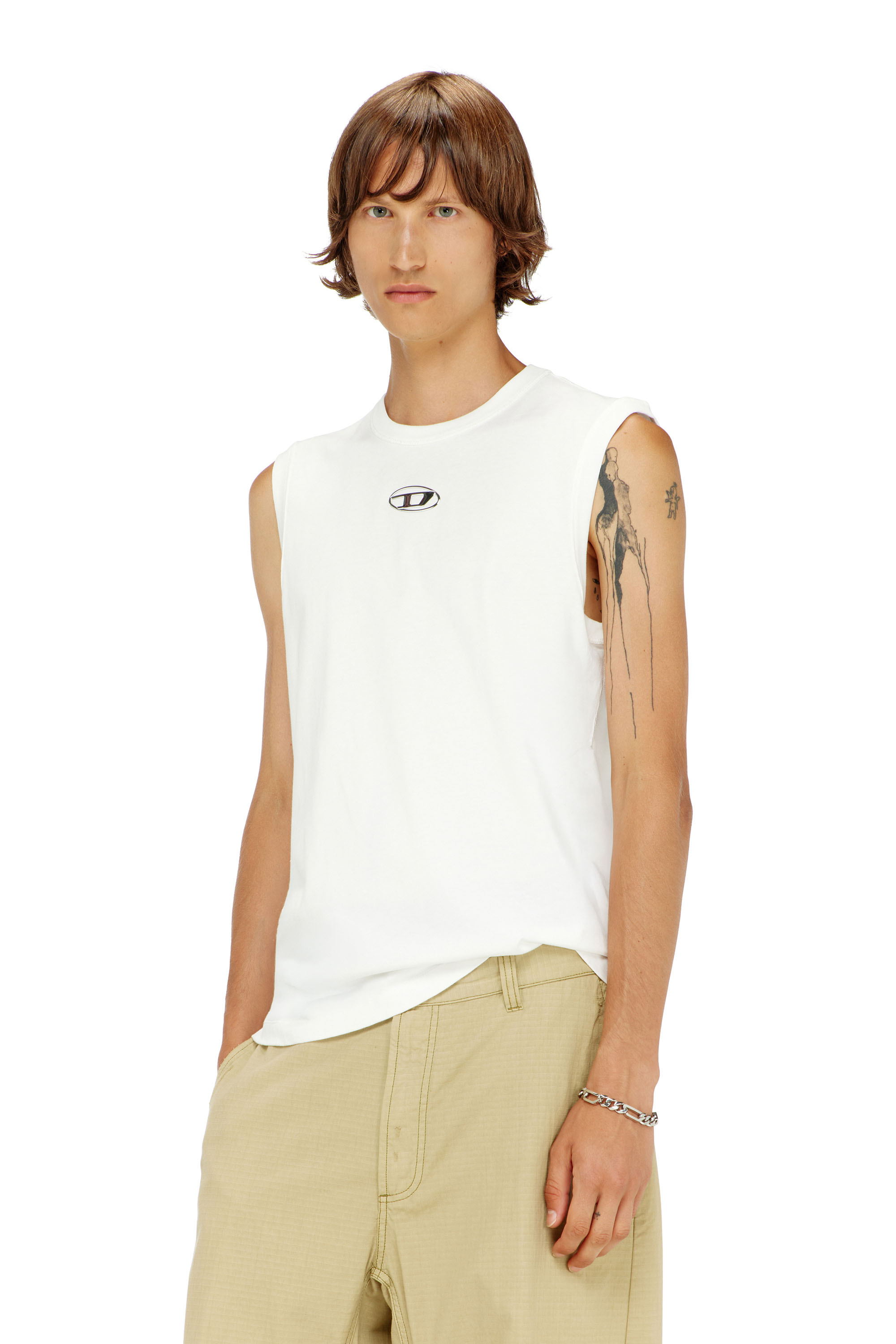 Diesel - T-BISCO-IOD, Canotta in cotone con Oval D metallizzata Uomo in Bianco - 3