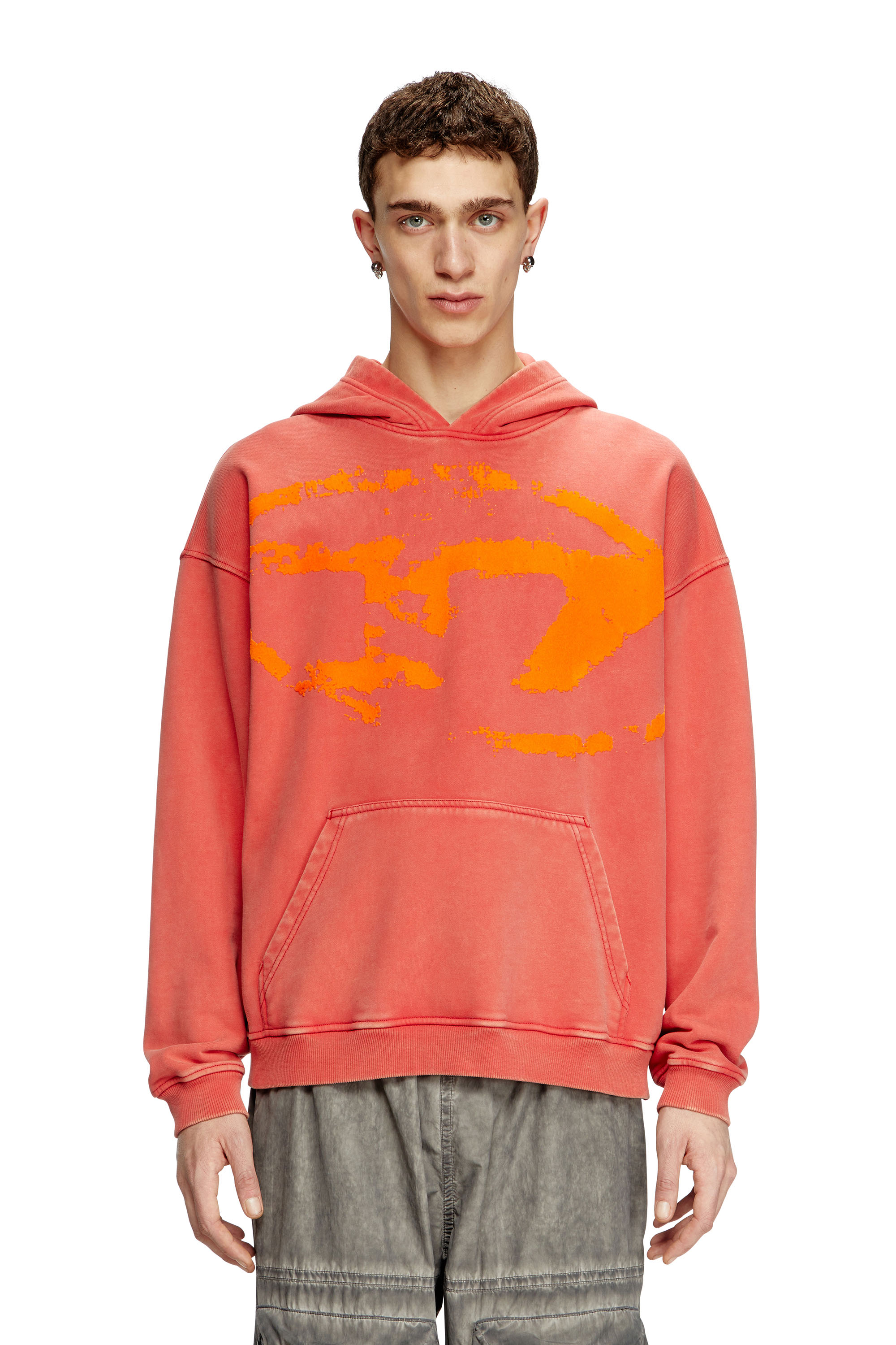 Diesel - S-BOXT-HOOD-R10, Hoodie con logo Oval D floccato Uomo in Rosso - 1