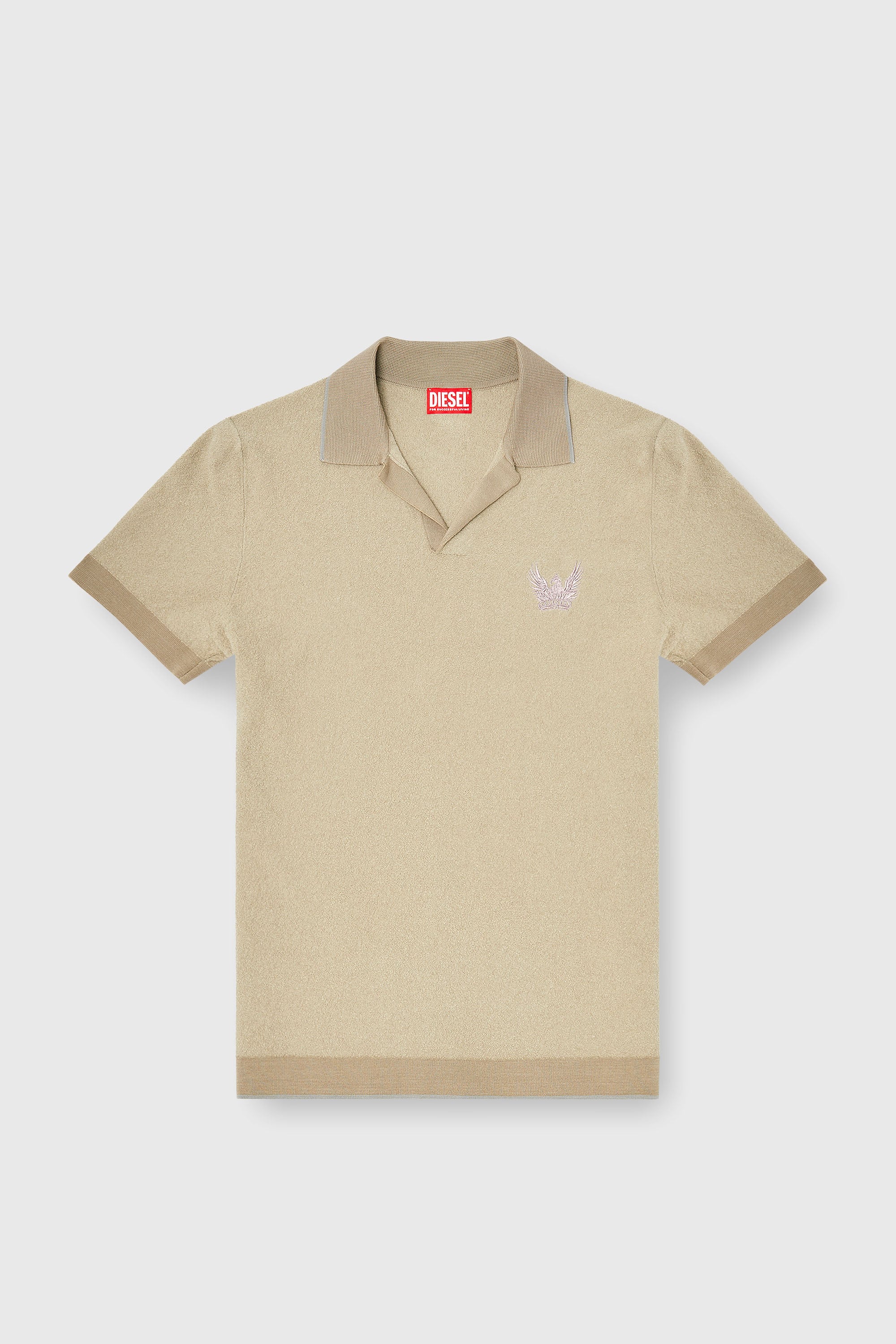 Diesel - K-RAILES, Polo en maille boucl&eacute; avec logo Phoenix Homme in Beige - 2