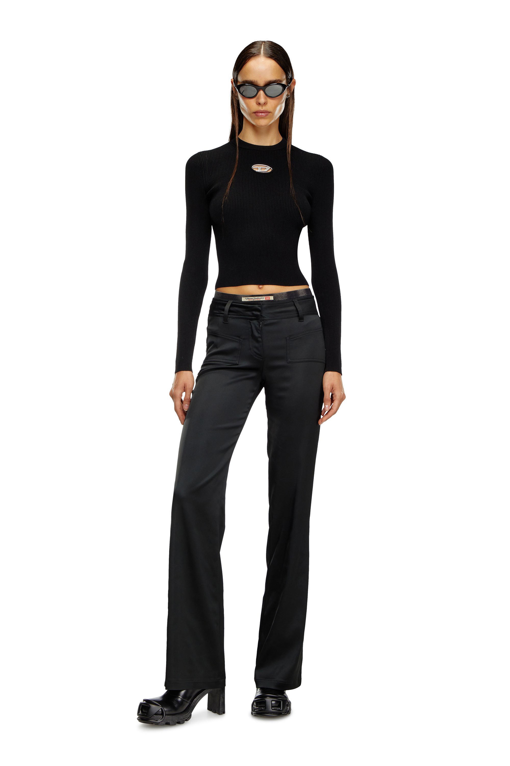 Diesel - M-VALARI, Top en viscose mélangée côtelée avec Oval D Femme in Noir - 1