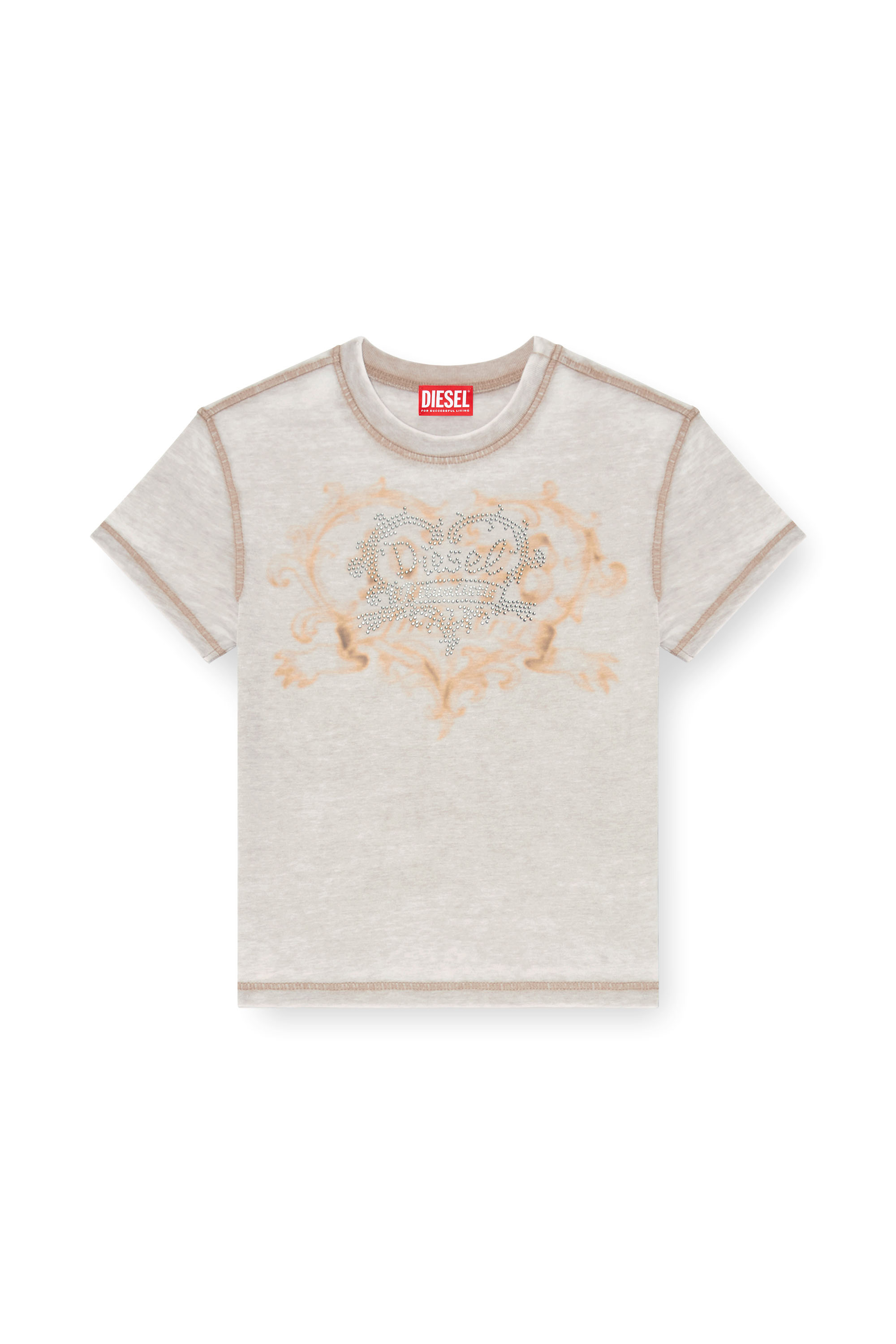 Diesel - T-ILA-AA1, T-shirt en jersey avec strass et burnout effect Femme in Gris - 2