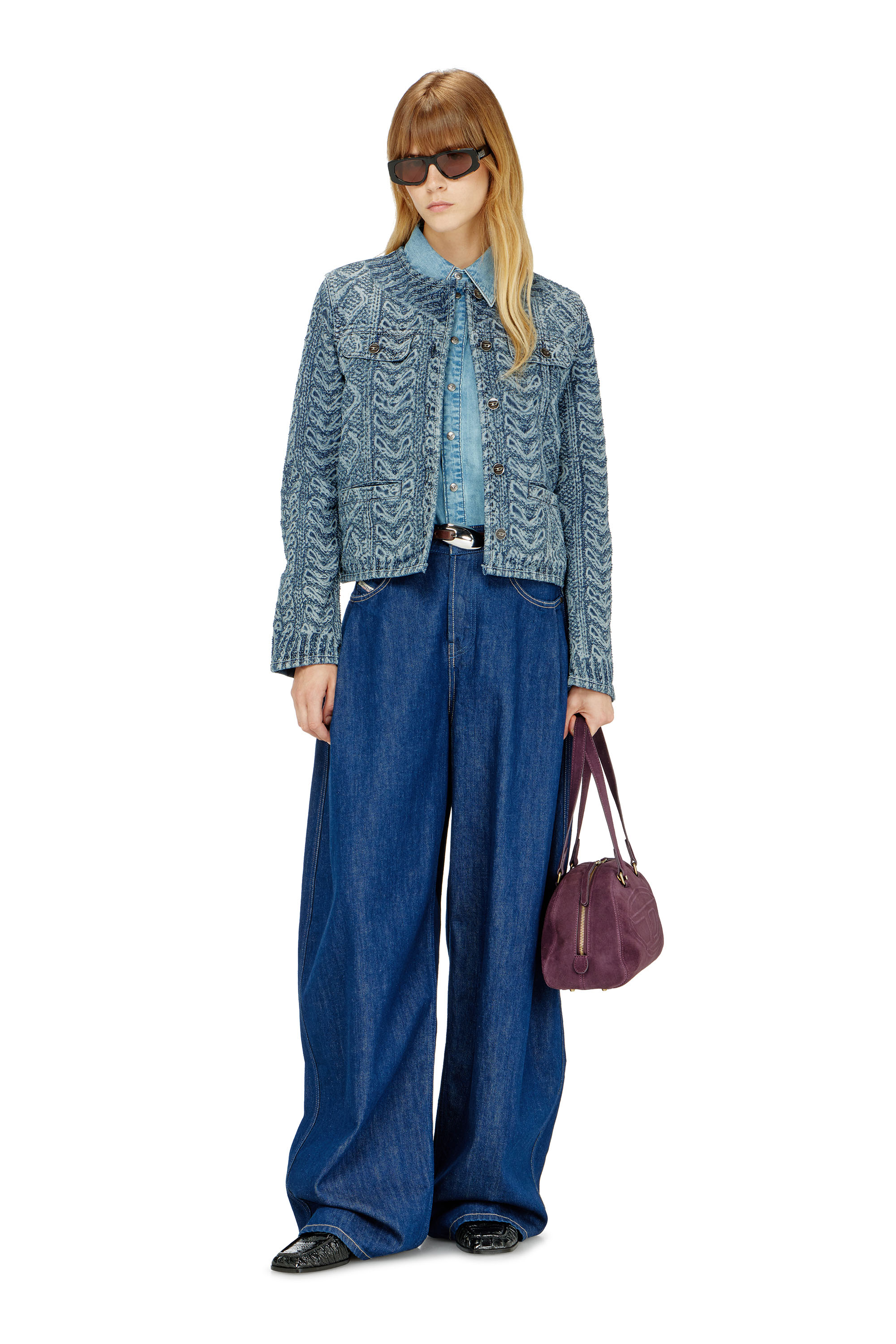 Diesel - DE-GRAFY-S2, Giacca senza collo in denim effetto maglia a trecce Donna in Blu - 2