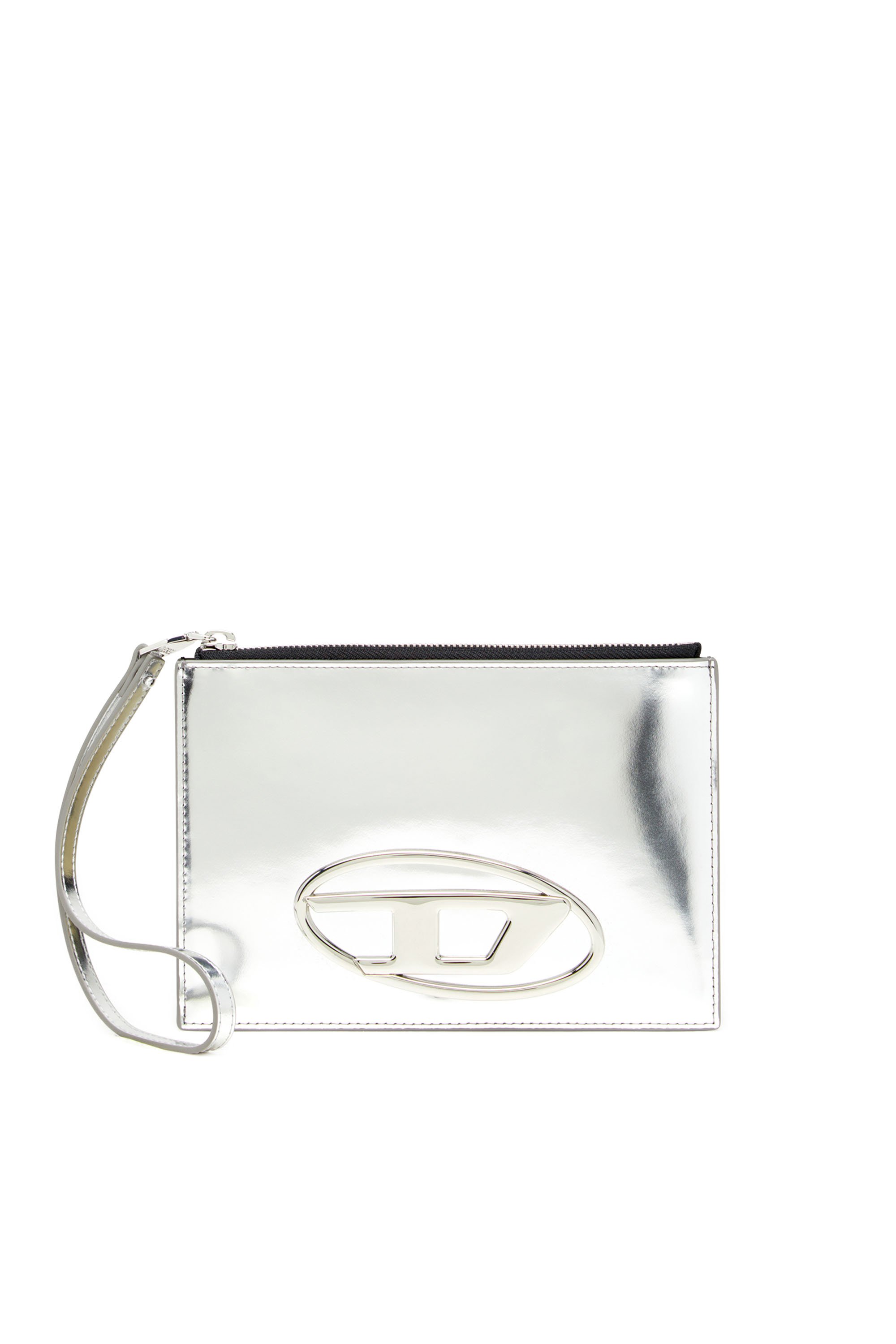 Diesel - 1DR POUCH III, Pochette zippée en cuir effet miroir Mixte in Gris argenté - 1