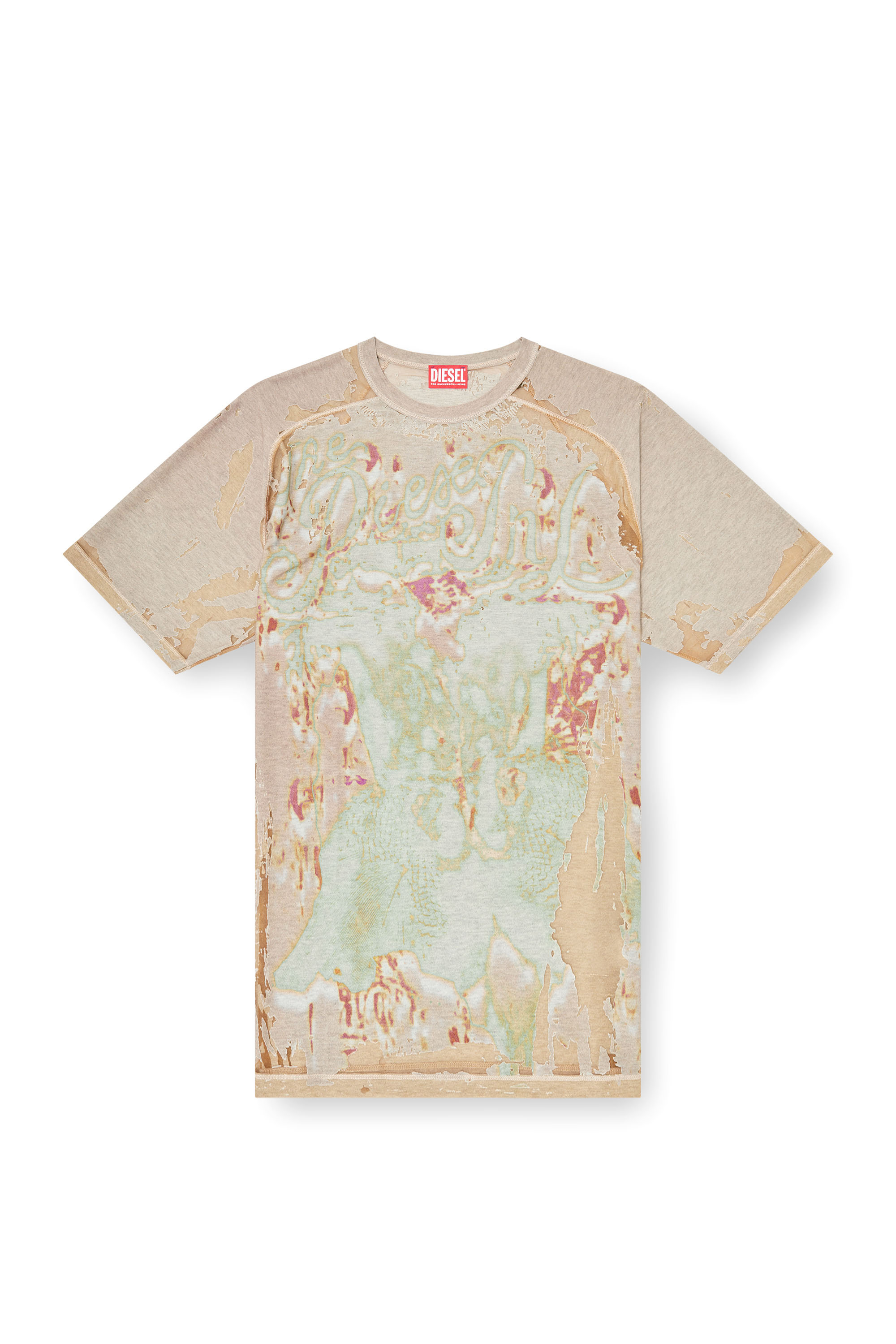 Diesel - T-LIVO, T-shirt in jersey d&eacute;vor&eacute; stampato Uomo in Marrone - 3