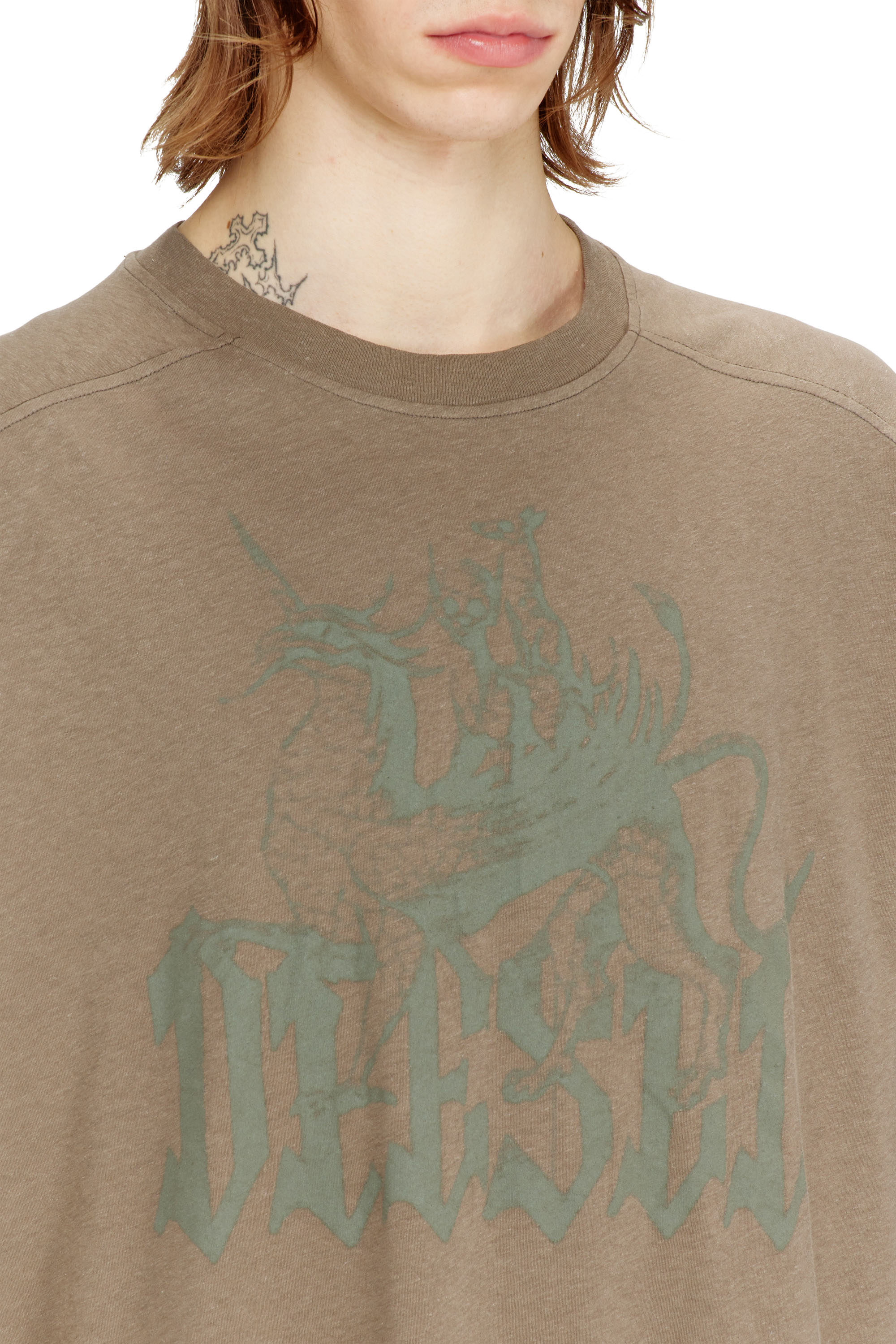 Diesel - T-JUSSI-A, Herren Bedrucktes T-Shirt aus Baumwolle und Hanf in Beige - 5