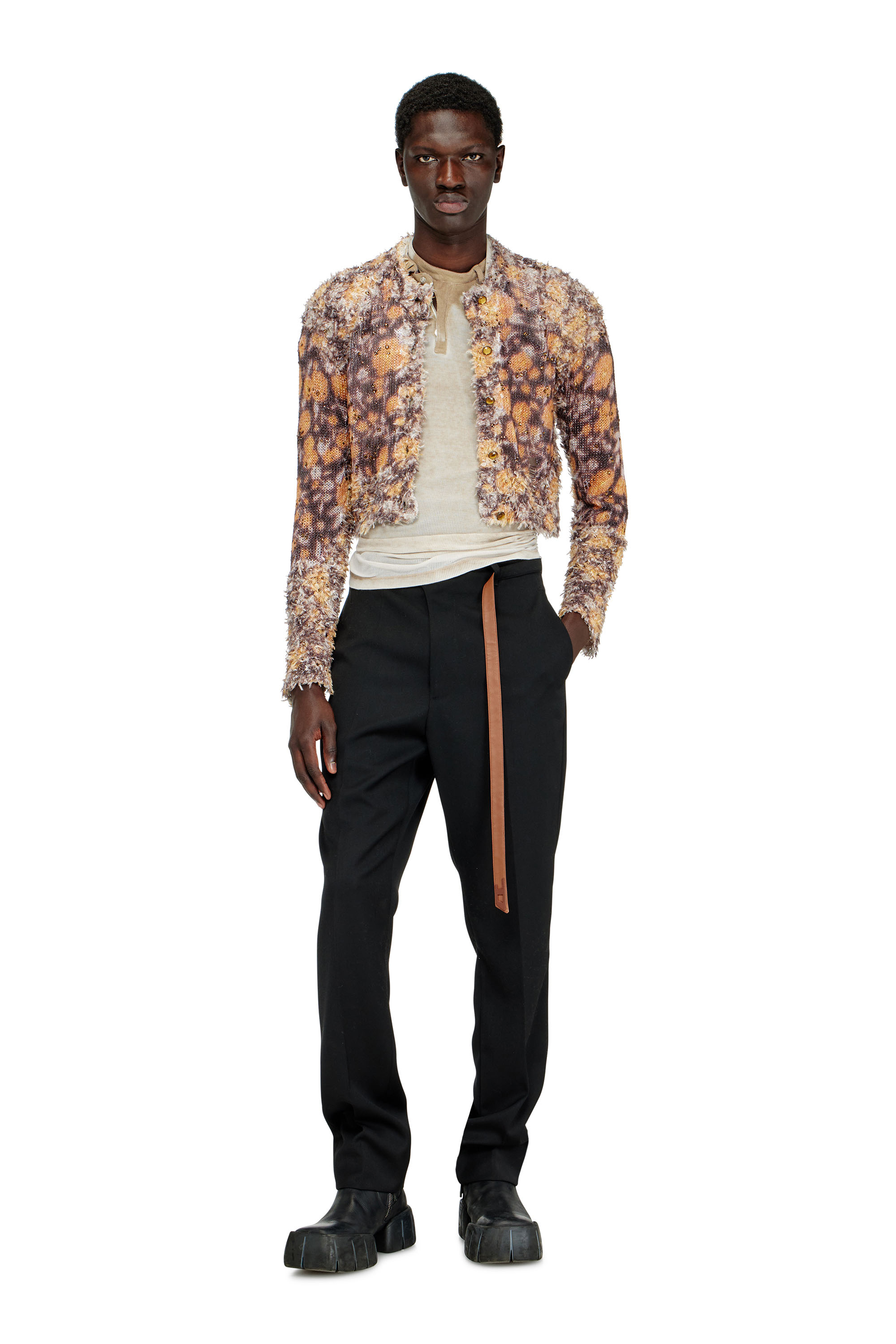 Diesel - M-LINNEA, Cardigan court imprim&eacute; avec cristaux Femme in Marron - 4