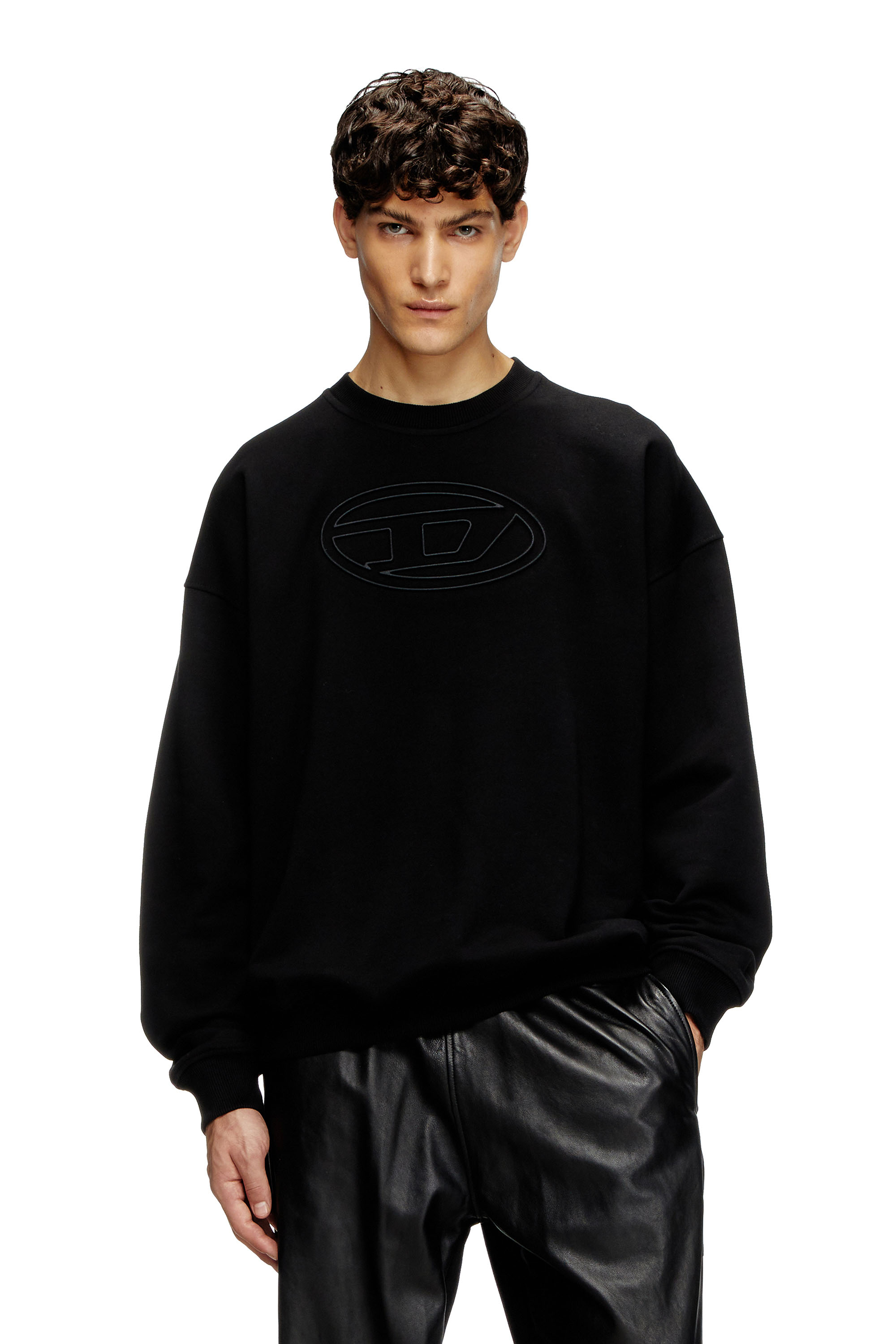 Diesel - S-MART-BIGOVAL, Herren Sweatshirt mit Oval D-Prägung in Schwarz - 1