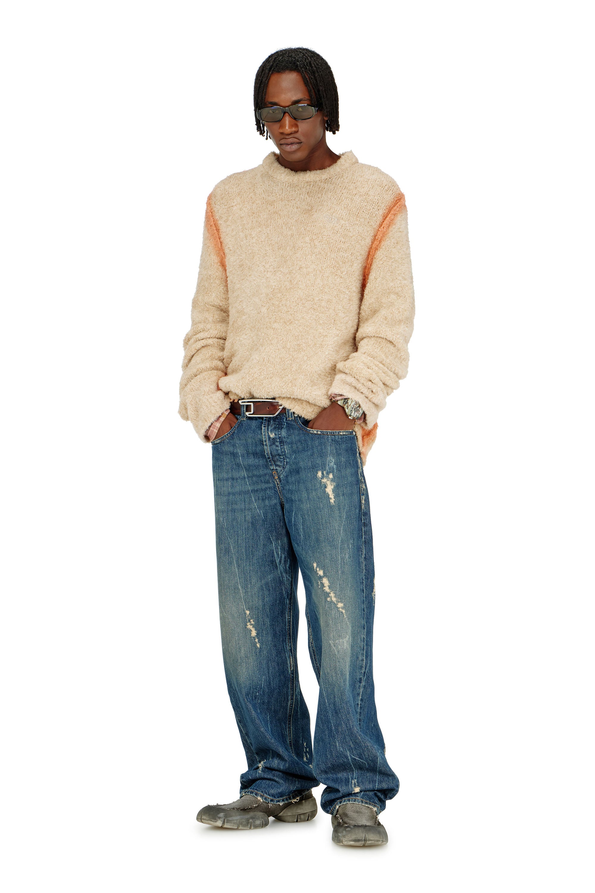 Diesel - K-RIMI, Maglione in misto alpaca con cuciture effetto spray Uomo in Marrone - 2