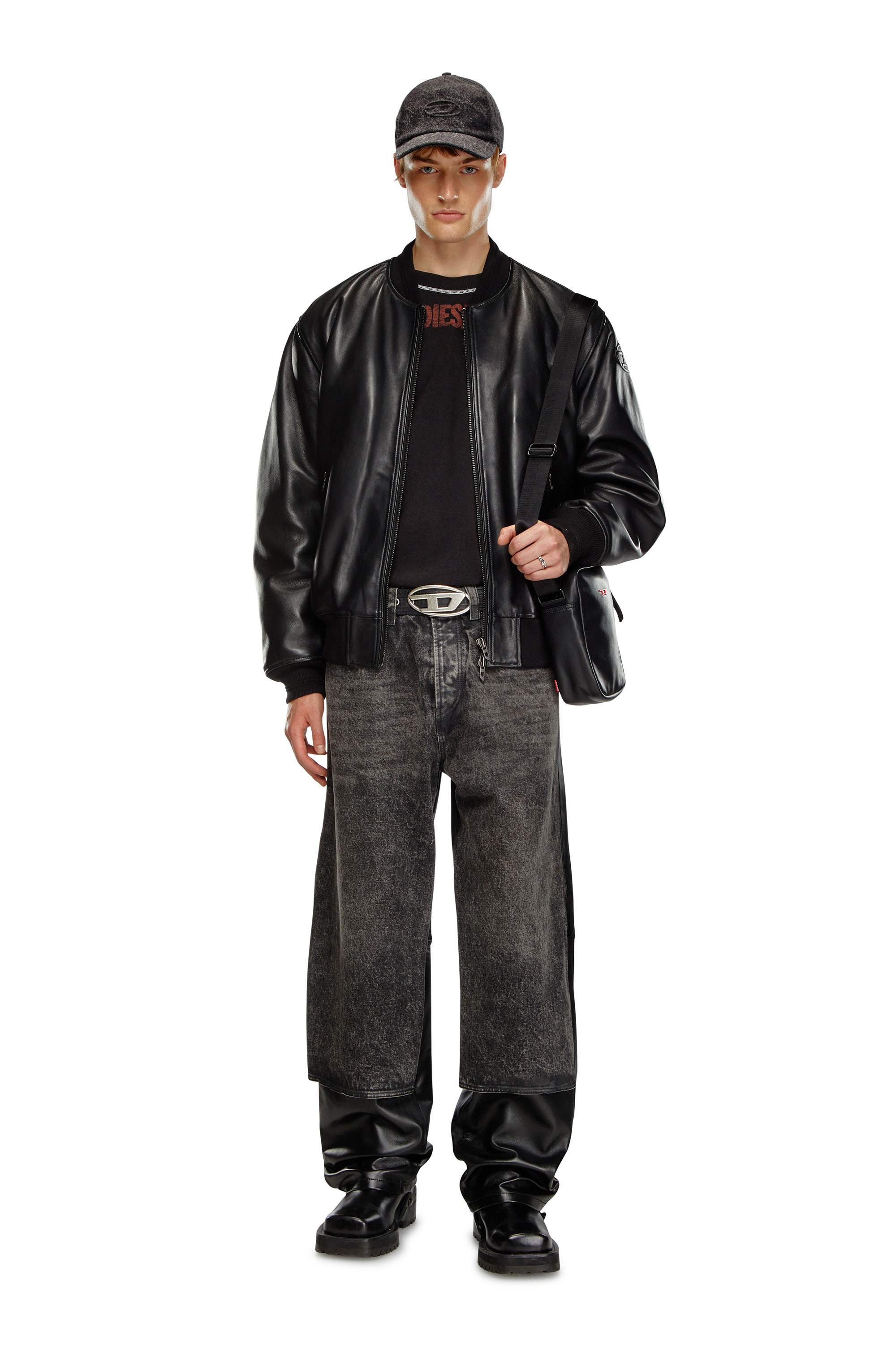 Diesel - L-KHAN, Bomber in pelle Uomo in Nero - 2