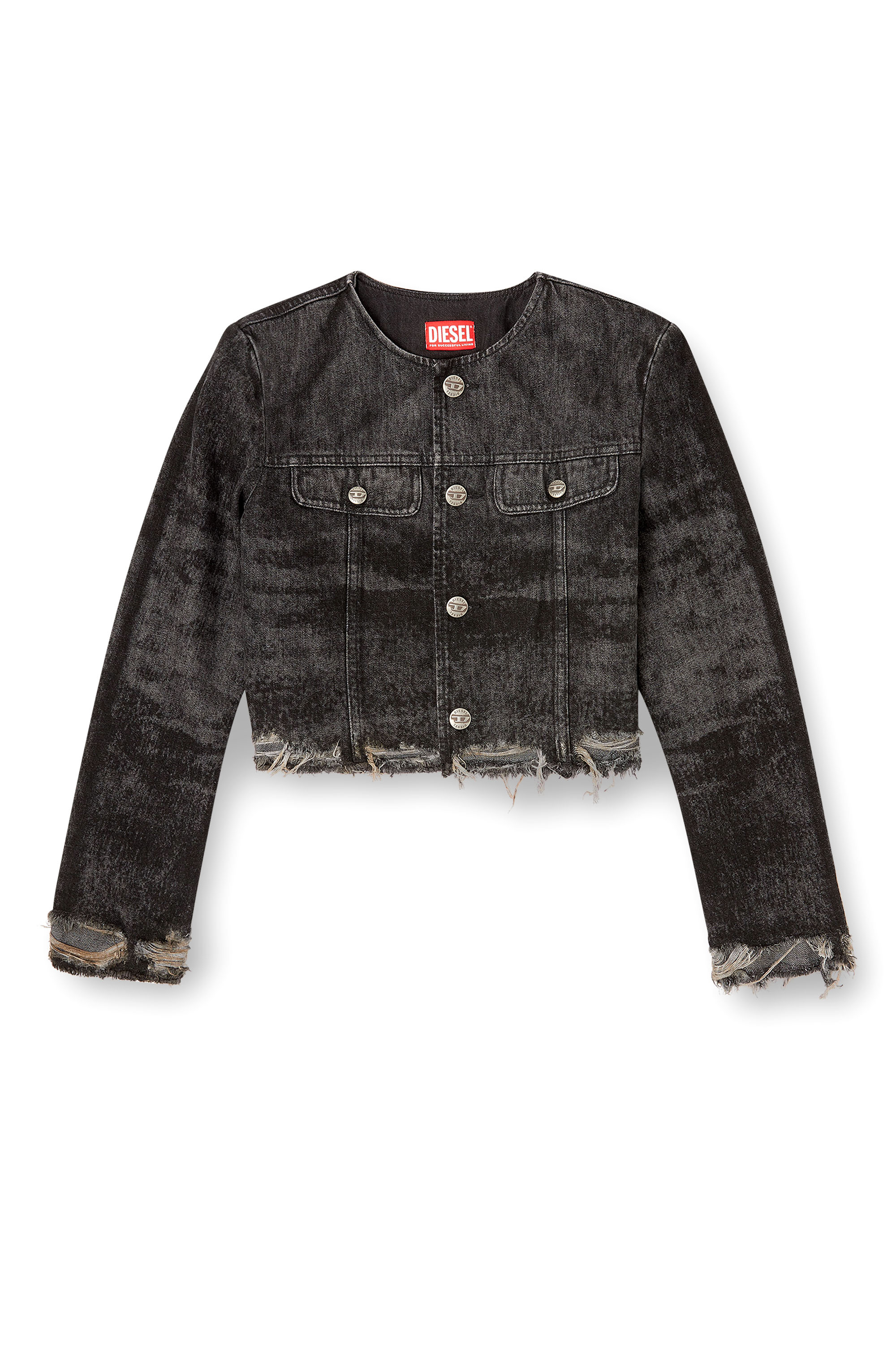 Diesel - DE-GRAFFY-FSH, Veste en denim de coton et chanvre gravé au laser Femme in Noir - 3