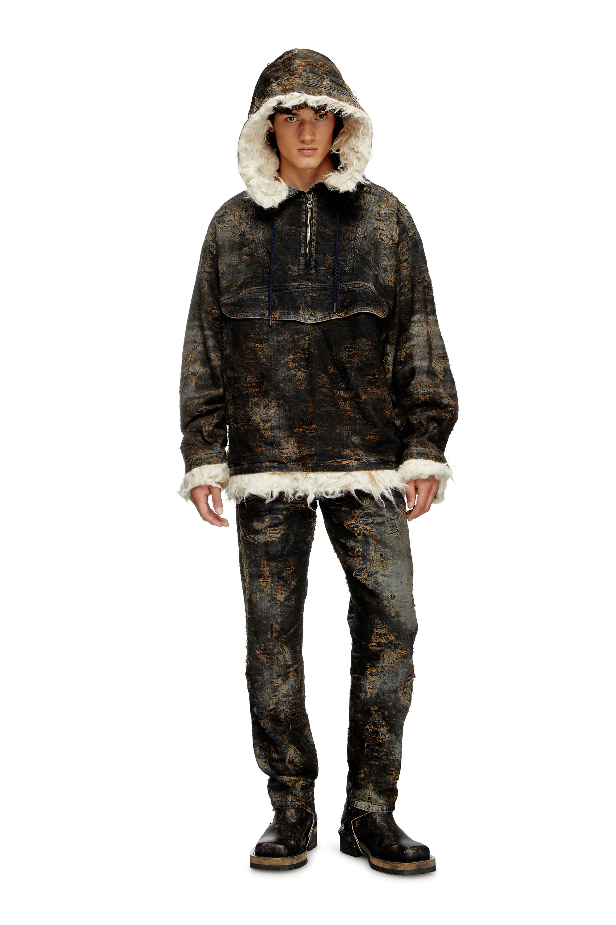 Diesel - D-ARAK-FSF, Anorak en denim jacquard enduit Mixte in Noir - 5