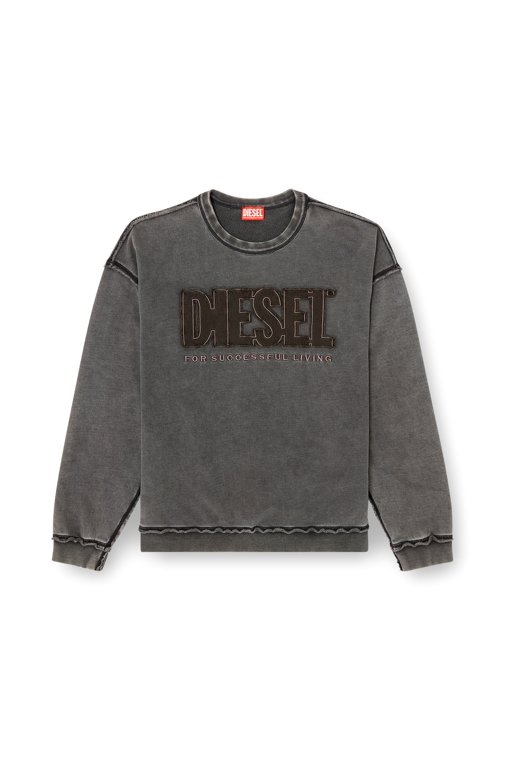 Diesel - S-BOXT-RAW-V1, Sweat-shirt en coton avec logo appliqué Homme in Gris - 3