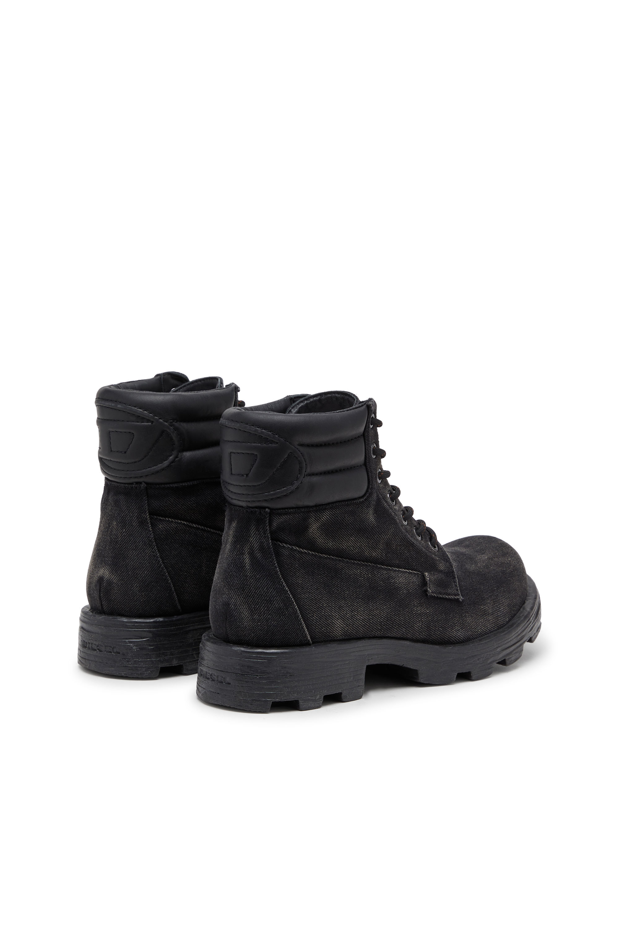 Diesel - D-HAMMER LACE UP, D-Hammer-Bottes de combat en denim et cuir Homme in Noir - 3