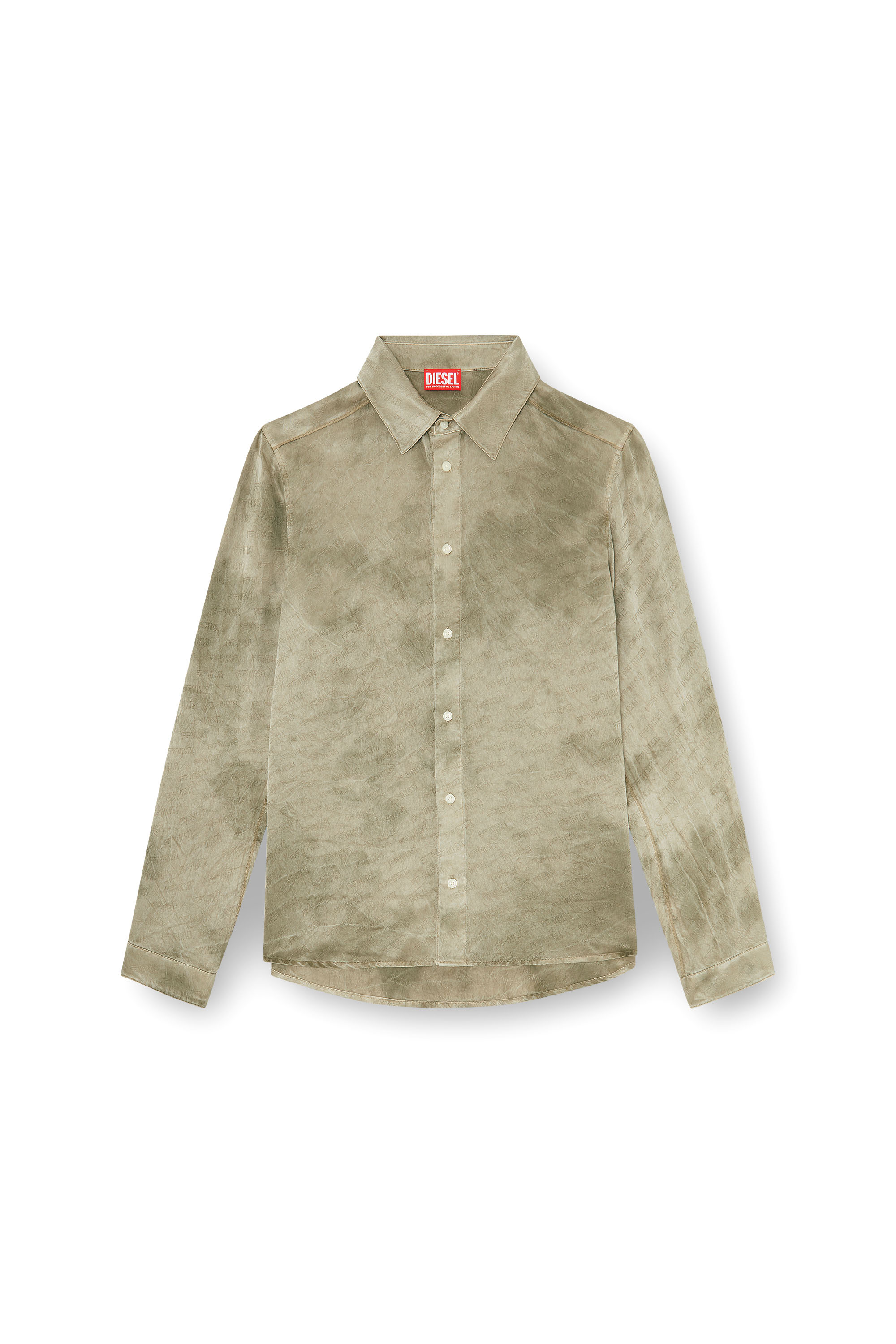 Diesel - S-KISSY-HNBW, Camicia in raso crinkle jacquard con logo Uomo in Marrone - 2