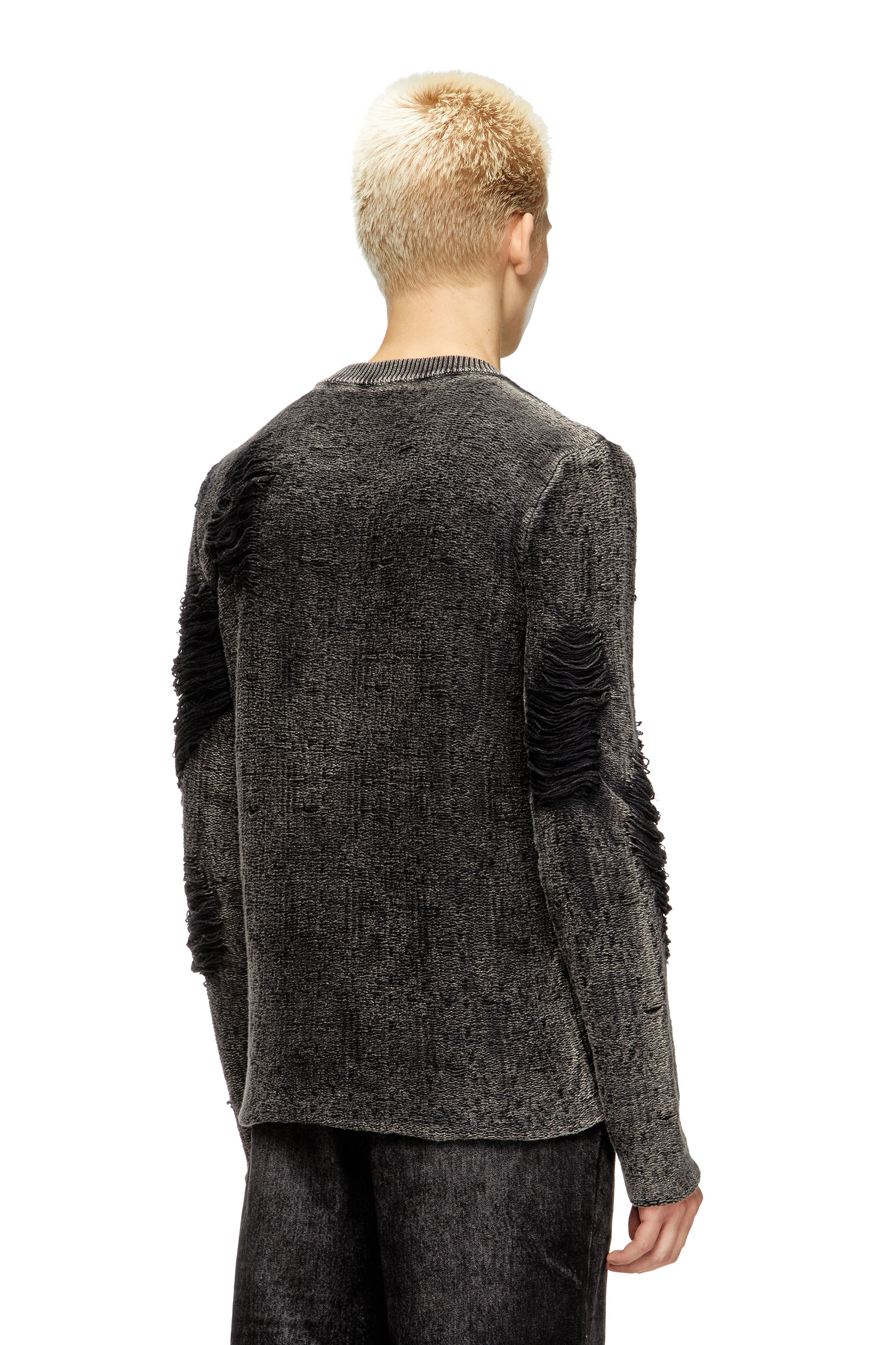 Diesel - K-FJORDI-ROUND, Herren Destroyed-Pullover mit schwebenden Garnen in Schwarz - 4