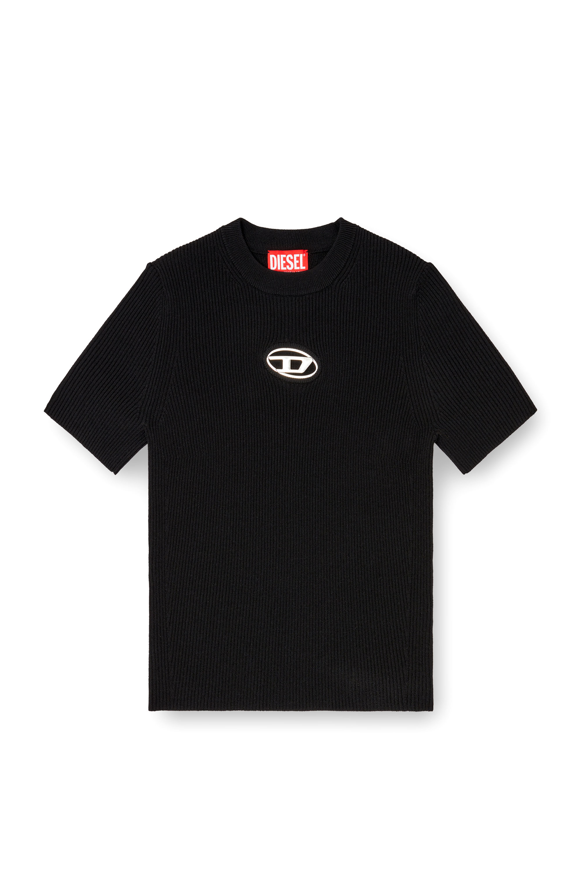 Diesel - M-VALARI-SS, Damen Kurzarm-Pullover mit Oval D aus Metall in Schwarz - 2