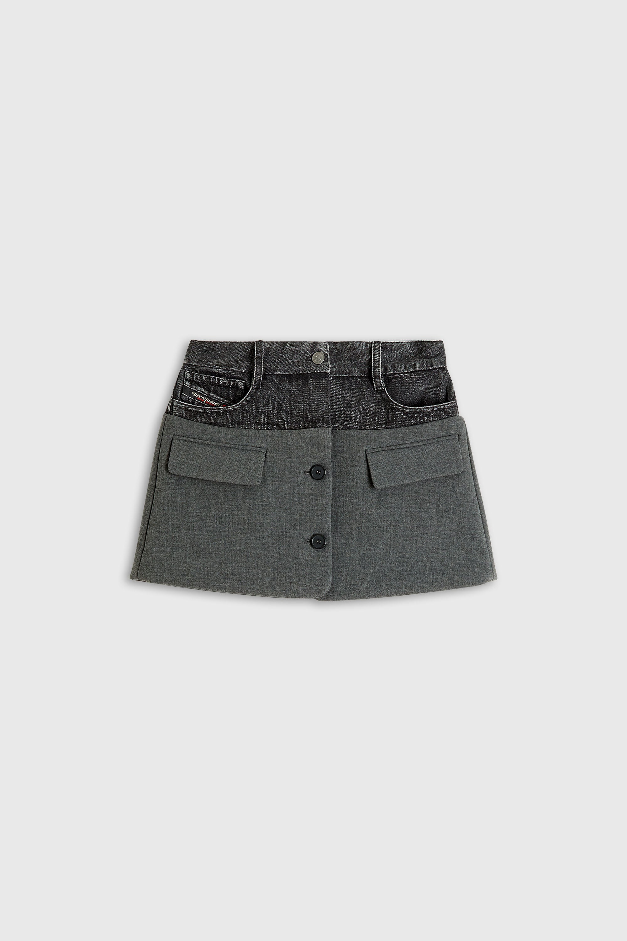Diesel - O-DYLIC, Minigonna in denim con inserto sartoriale Donna in Grigio - 2