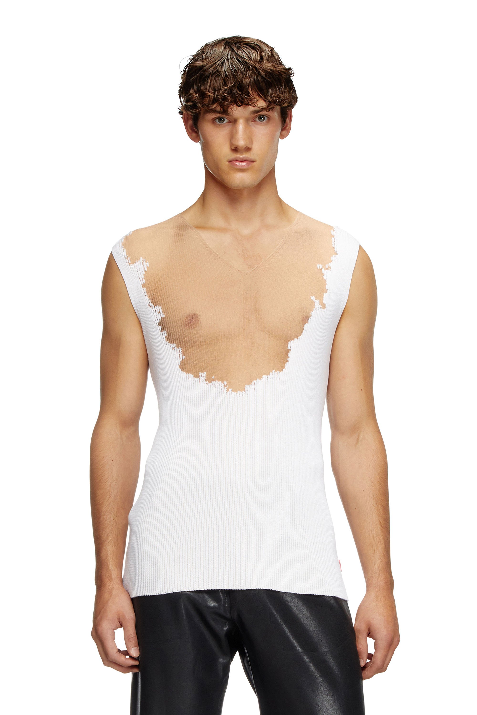 Diesel - K-ORAZIO, Tank top con macchie dévoré Uomo in Bianco - 1