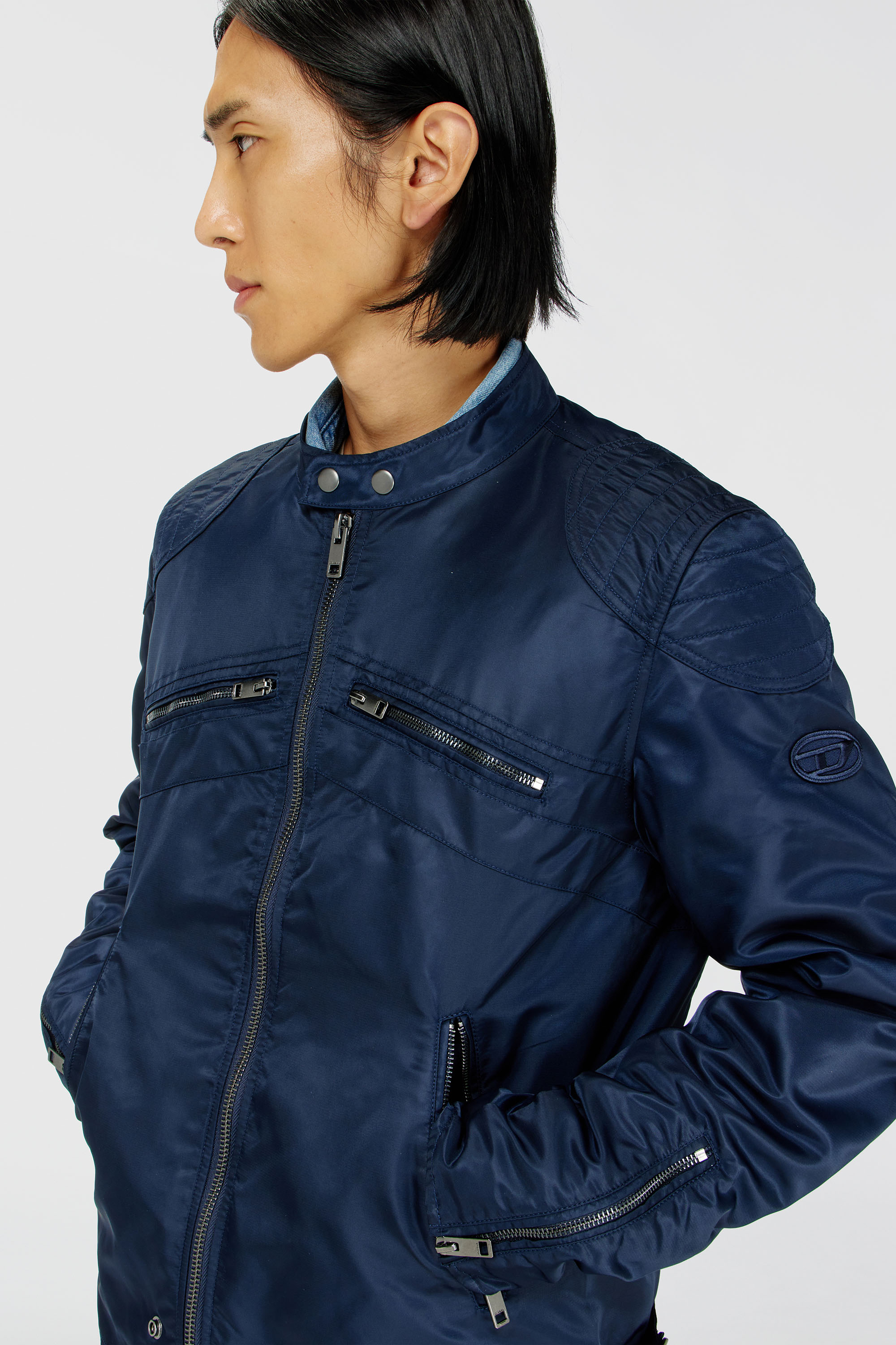 Diesel - J-GLORY-T92, Herren Nylonjacke mit gesteppten Schultern und Rei&szlig;verschlusstaschen in Blau - 5