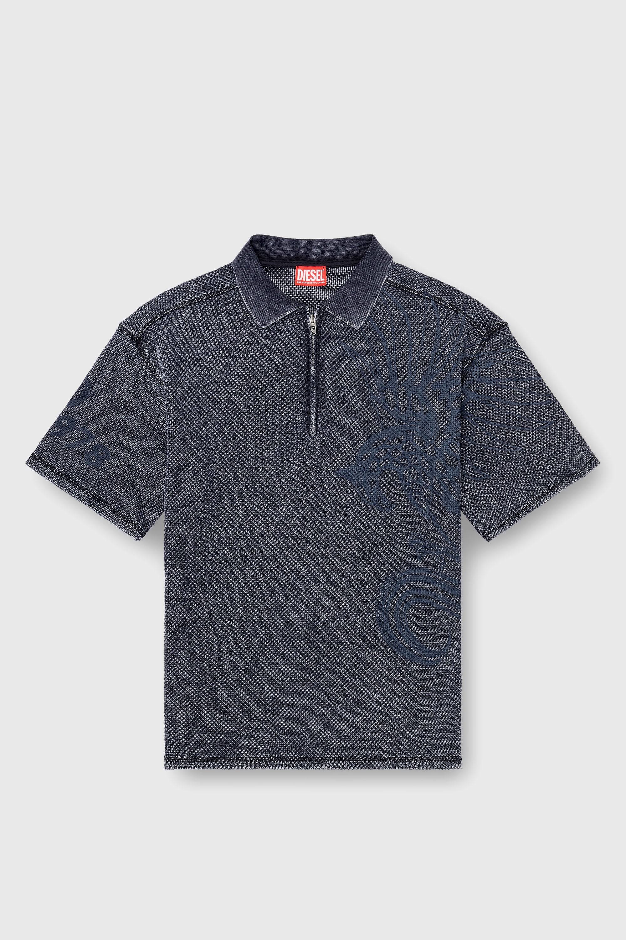 Diesel - T-ERRY-ZIP, Herren Mesh-Jacquard-Poloshirt mit Phoenix-Print in Dunkelgrau - 2