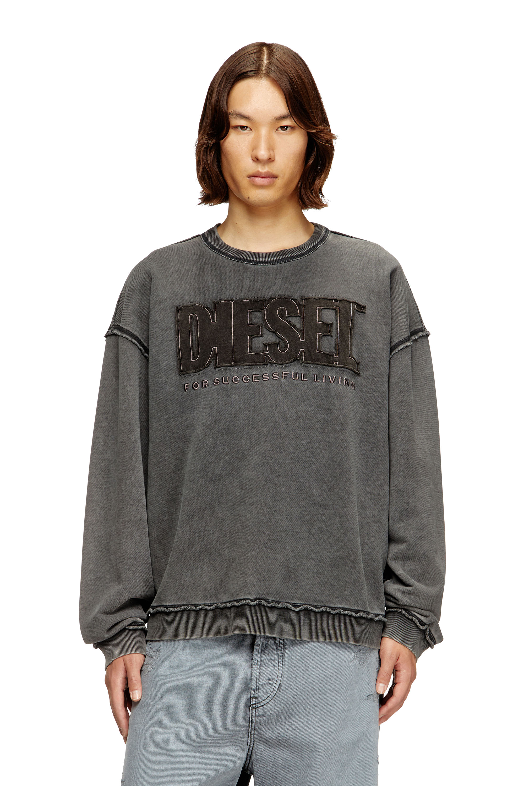 Diesel - S-BOXT-RAW-V1, Sweat-shirt en coton avec logo appliqué Homme in Gris - 1
