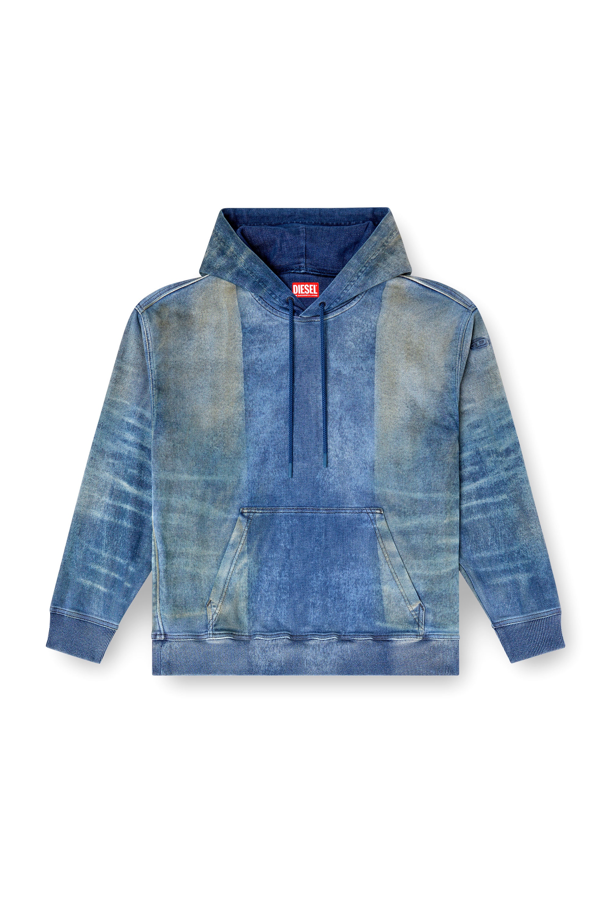 Diesel - D-UM-RIB-FSF TRACK, Hoodie in Track Denim con motivo solarizzato Unisex in Blu - 3