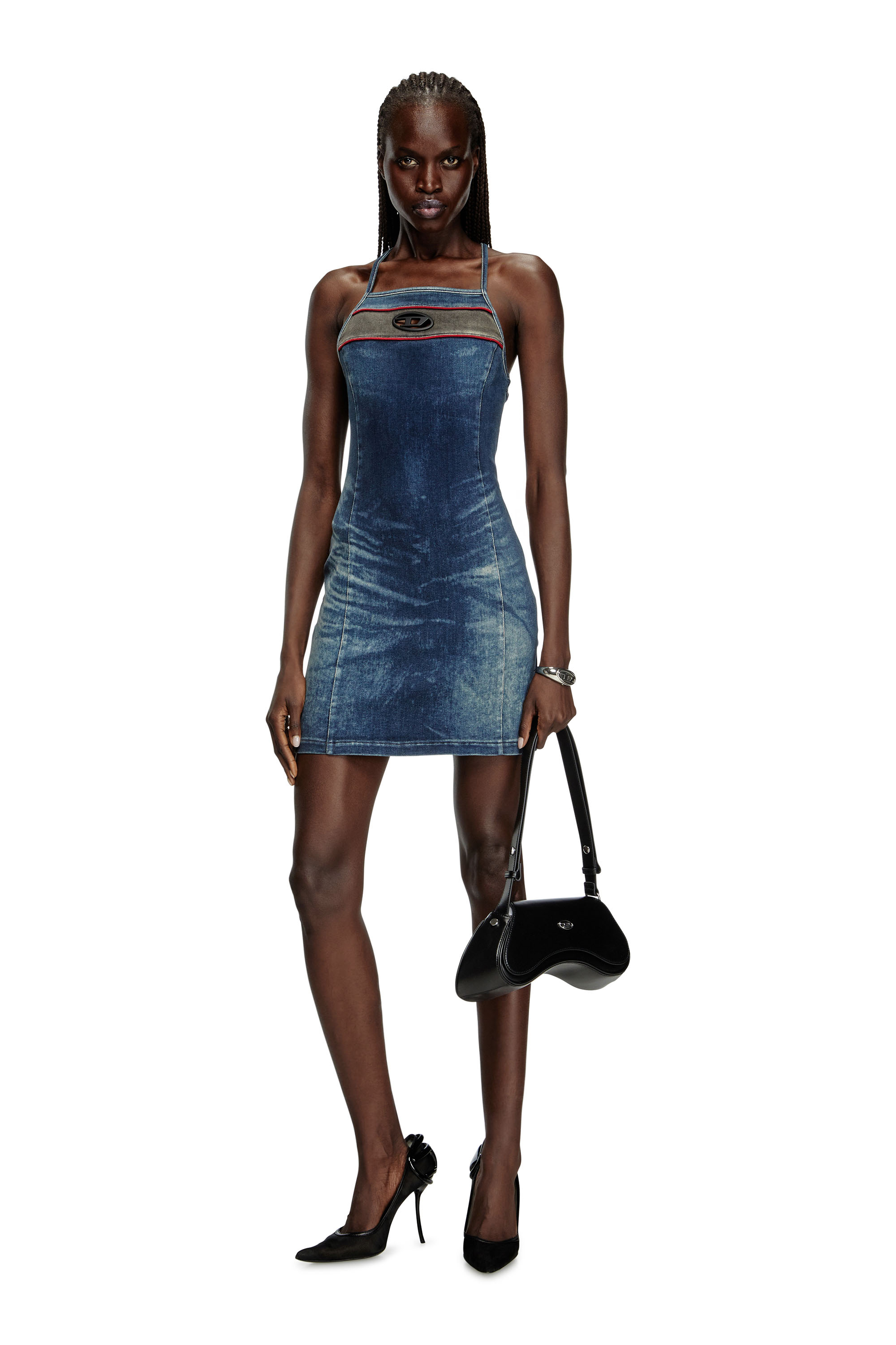 Diesel - DE-PILU-DRESS-S, Robe courte en denim bicolore stretch Femme in Bleu - 3