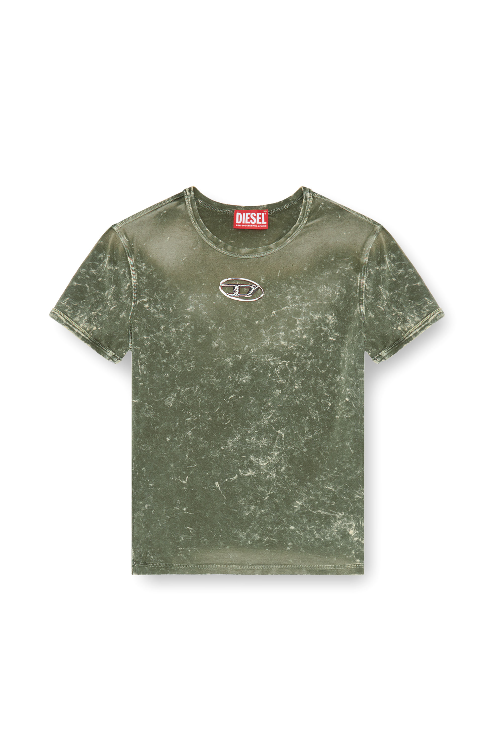 Diesel - T-UNCUTIES-P1, Donna T-shirt marmorizzata in jersey stretch in Verde - Image 3