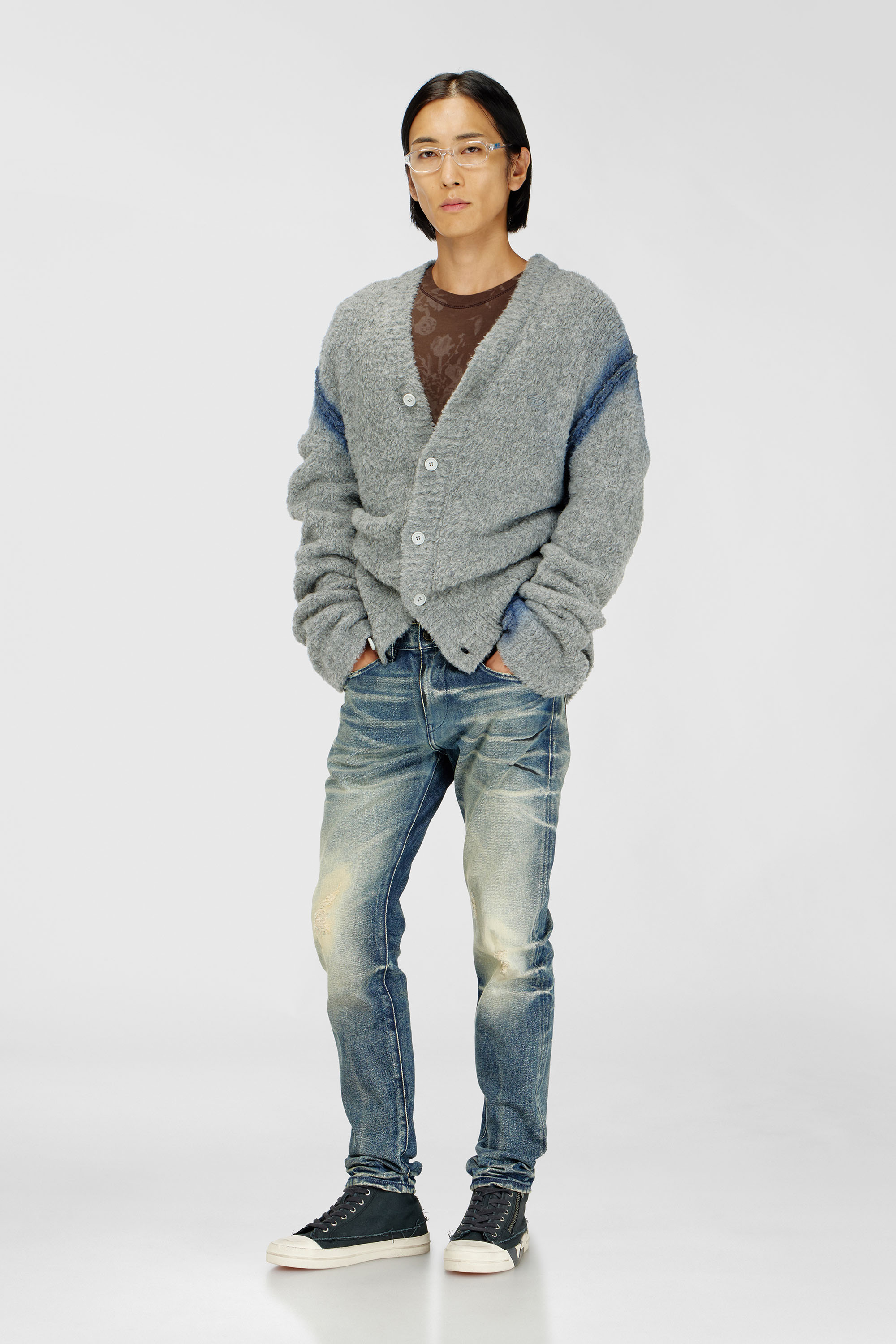 Diesel - K-REMO, Cardigan en m&eacute;lange d'alpaga avec coutures effet spray Homme in Gris - 1