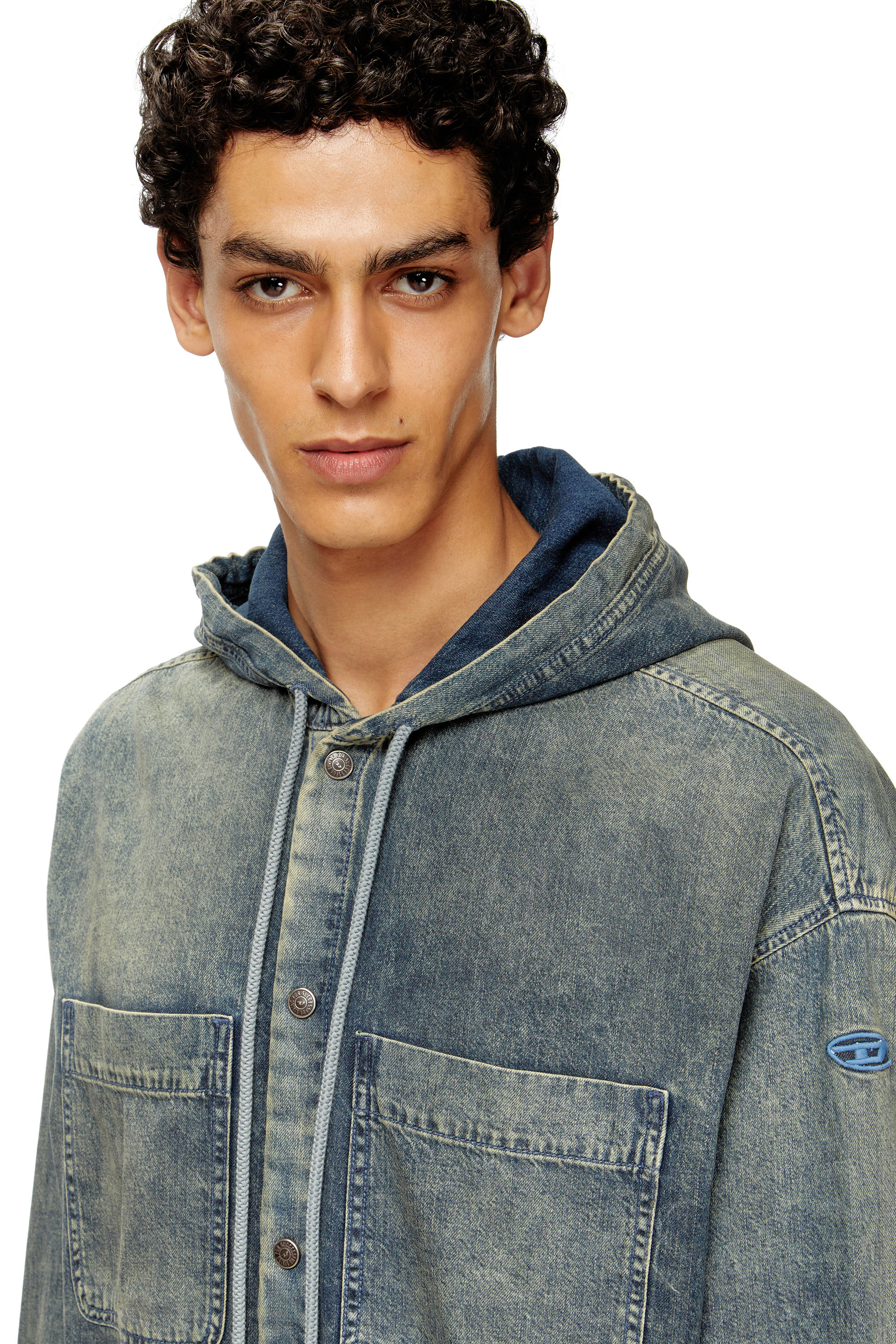 Diesel - D-DEWNY-HOOD-S2, Overshirt in denim coated effetto marmorizzato Uomo in Blu - 5
