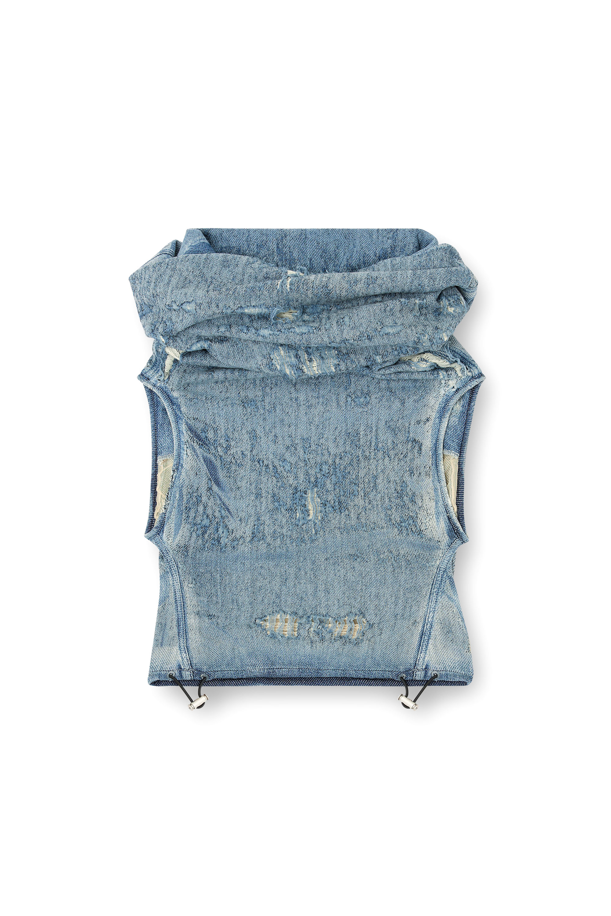 Diesel - DE-VANIA-FSG, Top denim jacquard effetto ultra-destroyed Donna in Blu - 3