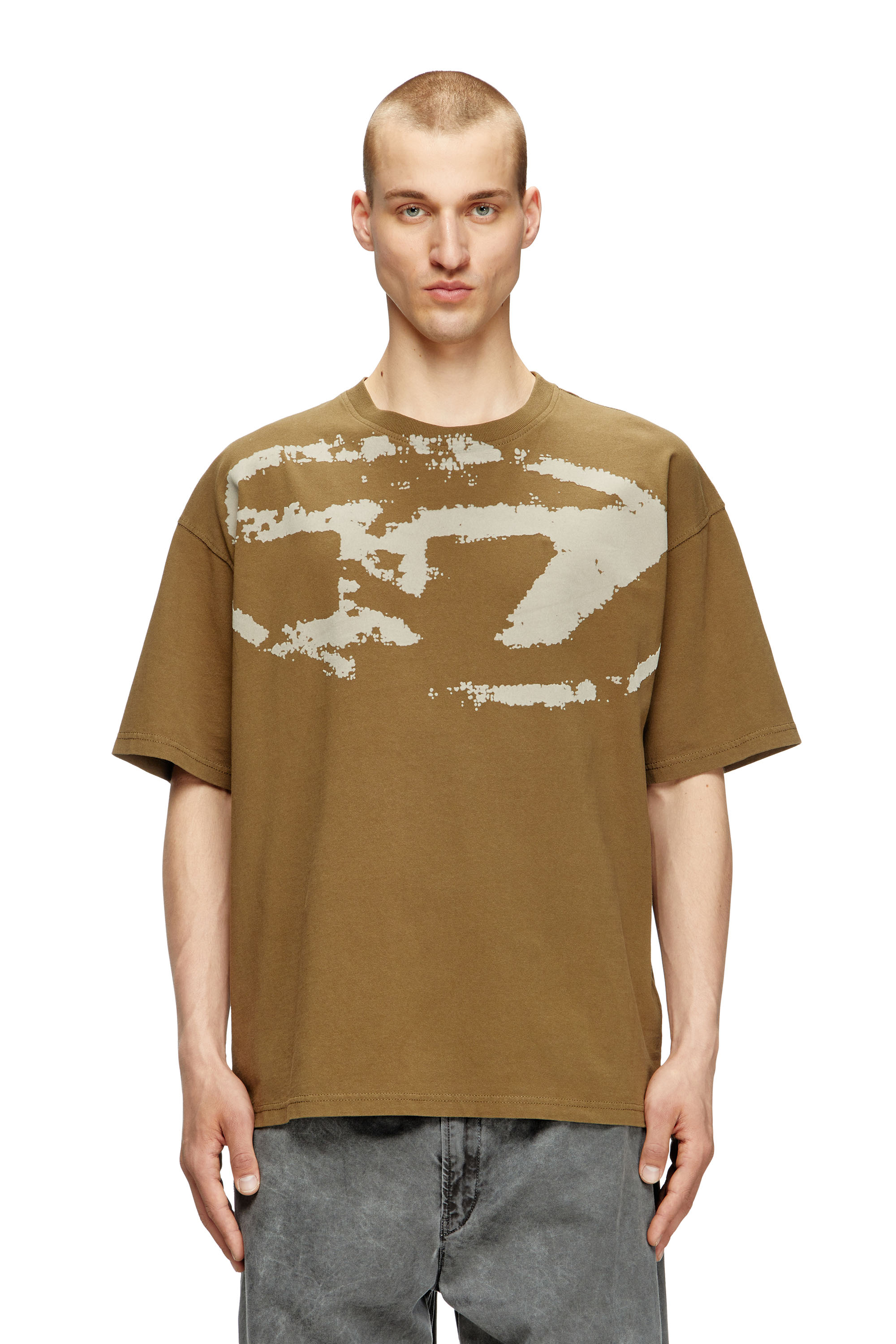 Diesel - T-BOXT-N14, T-shirt con stampa distressed floccata Uomo in Verde - 3