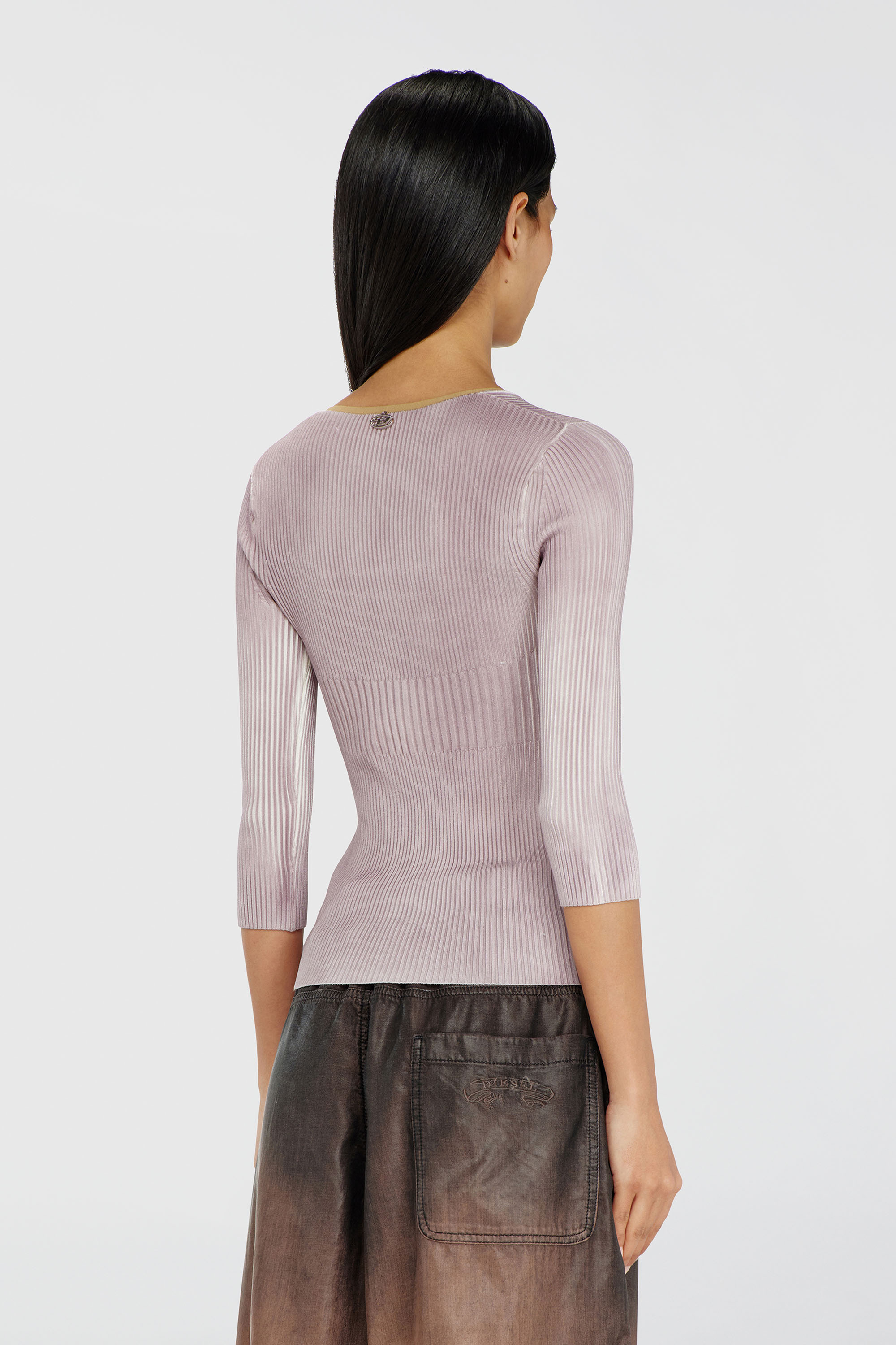 Diesel - M-SARMANI, Damen Gerippter V-Ausschnitt-Pullover mit kontrastierenden Streifen in Lila - 4
