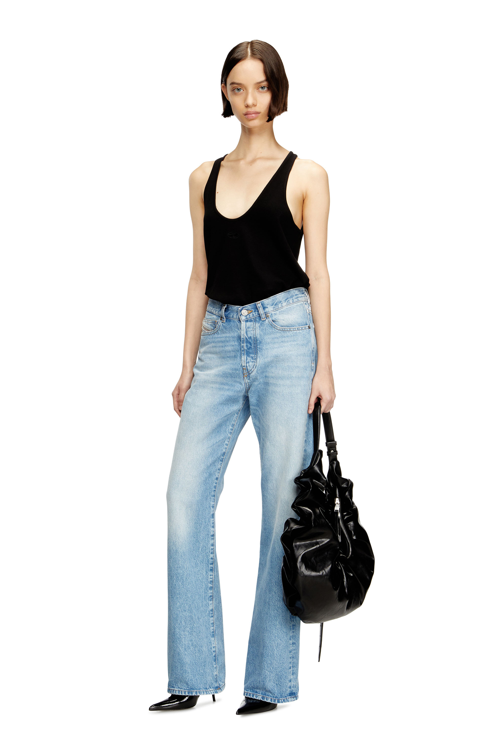 Diesel - T-IPSYA-LKDS, Débardeur côtelé avec Oval D Femme in Noir - 2