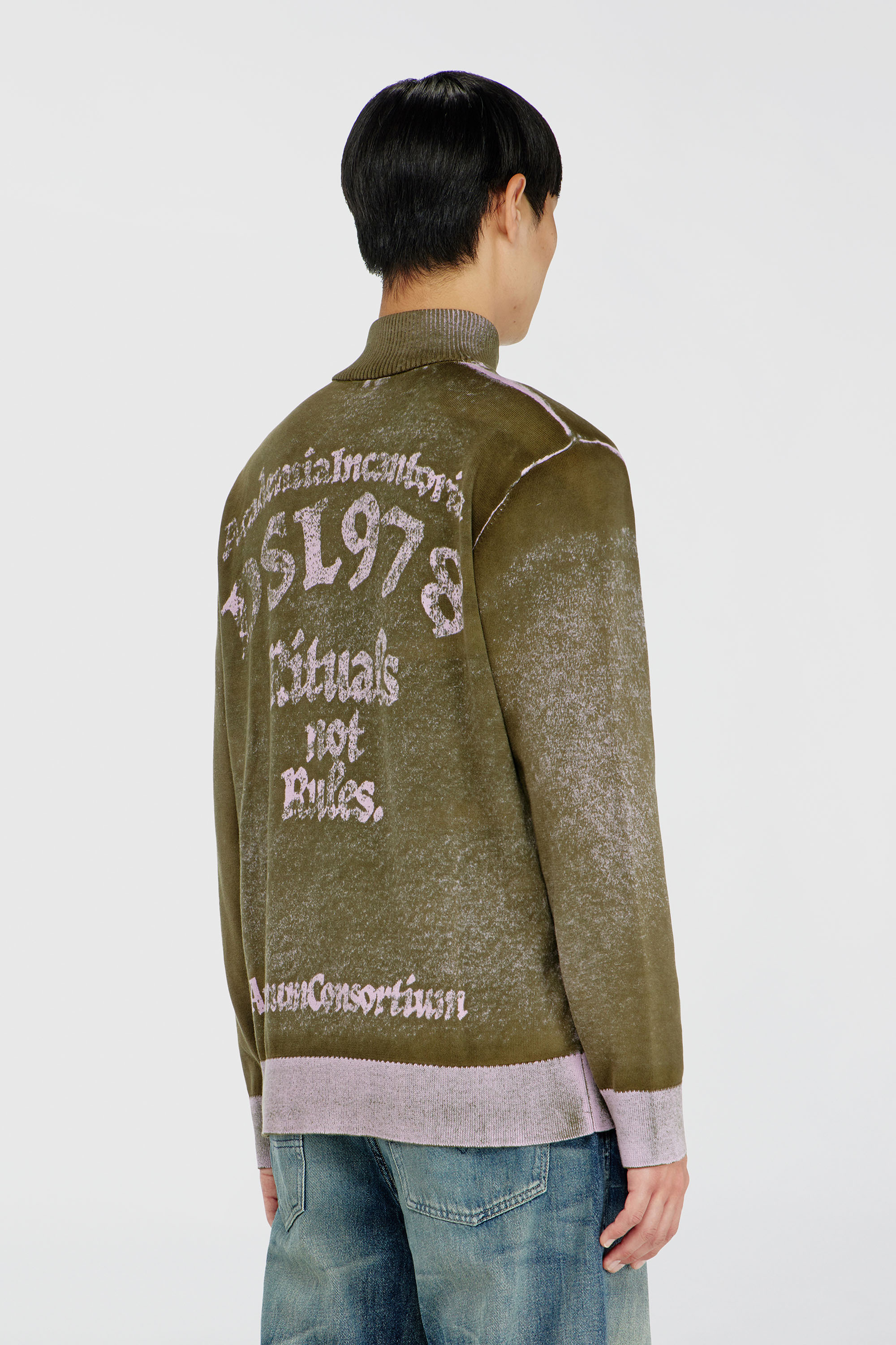 Diesel - K-LAUTARE, Pull-over zipp&eacute; trait&eacute; avec motif griffin Homme in Vert - 4
