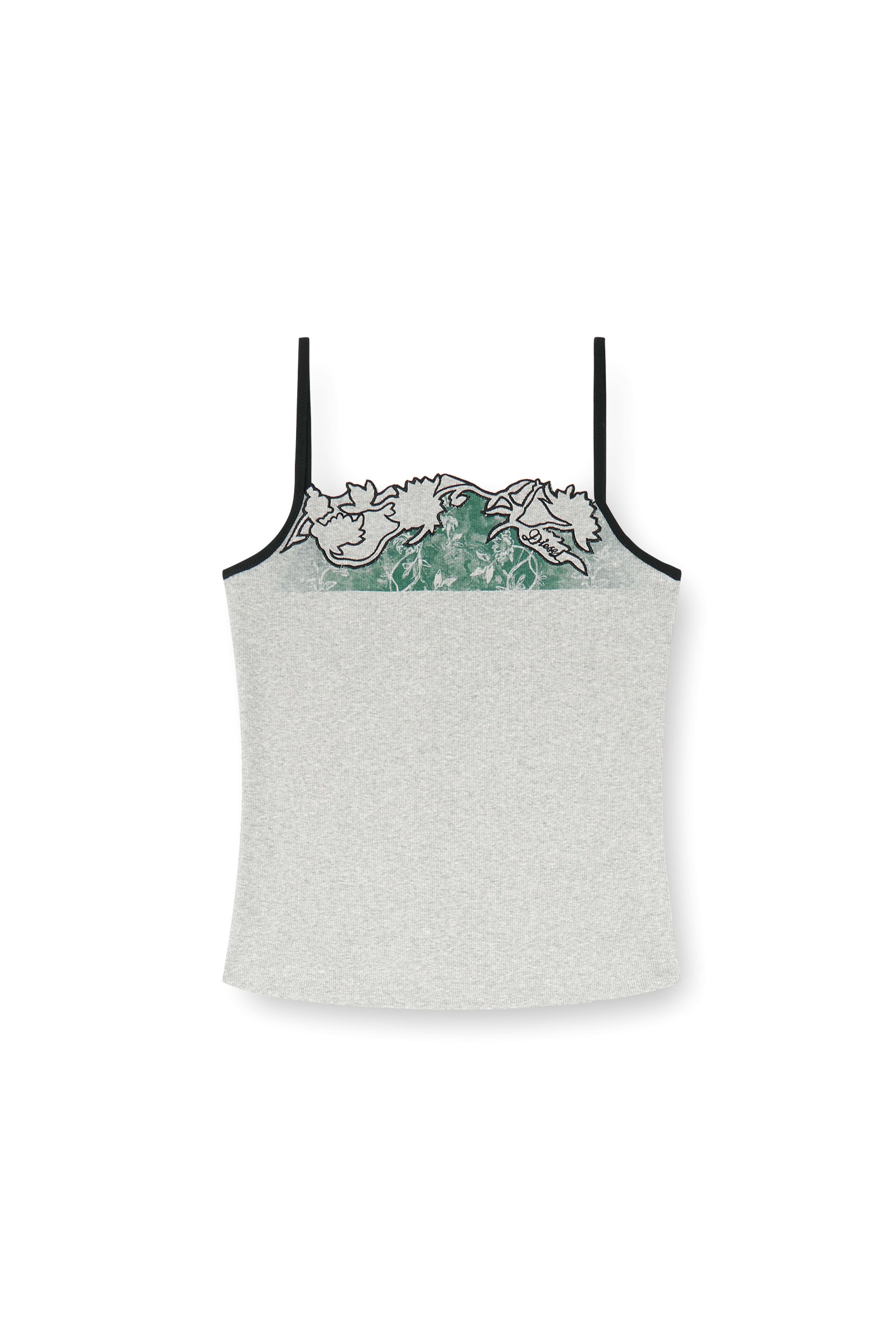 Diesel - T-EDNA, D&eacute;bardeur c&ocirc;tel&eacute; avec broderie florale en contour Femme in Gris - 4