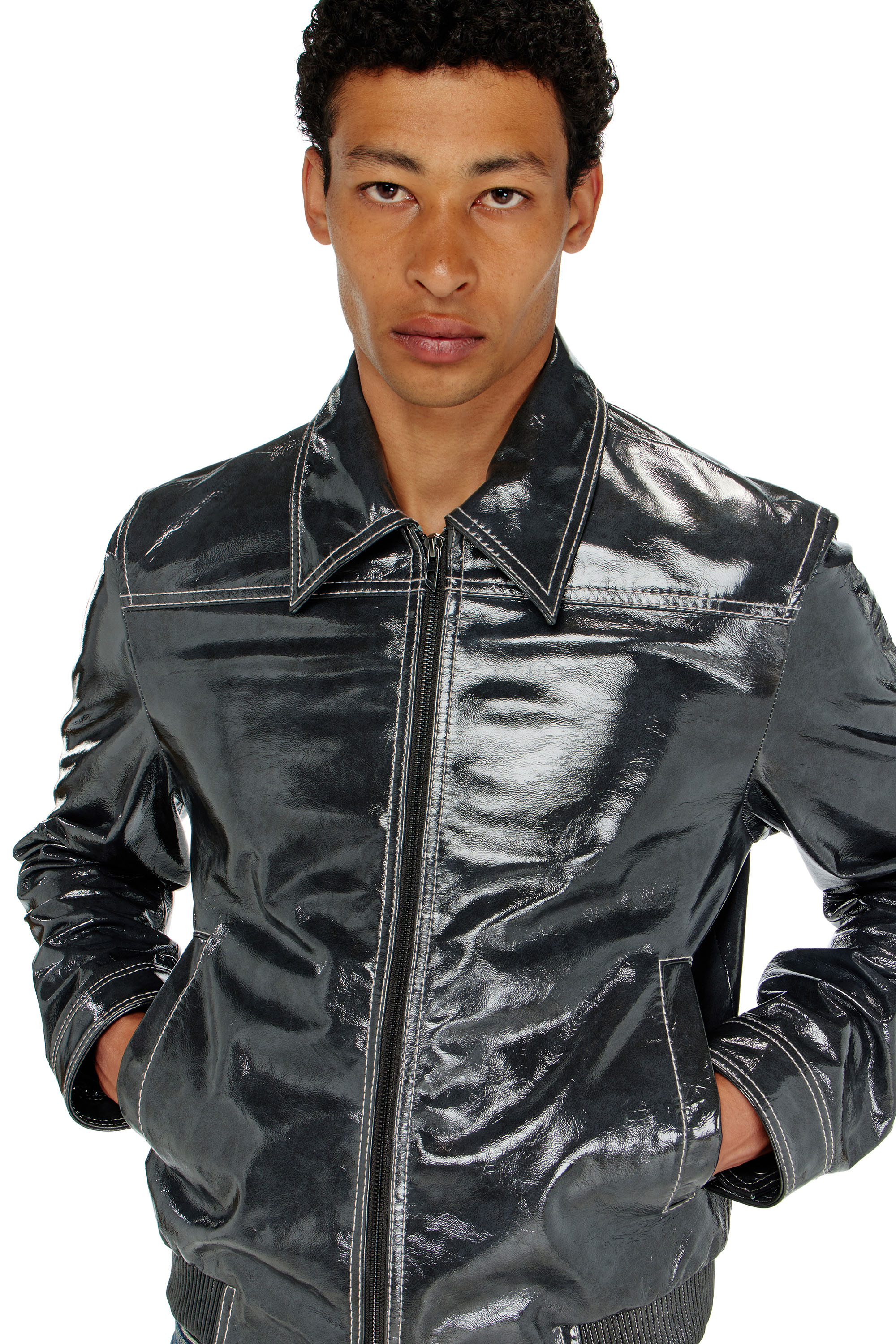 Diesel - L-ADDI, Giacca in vernice Uomo in Grigio - 5