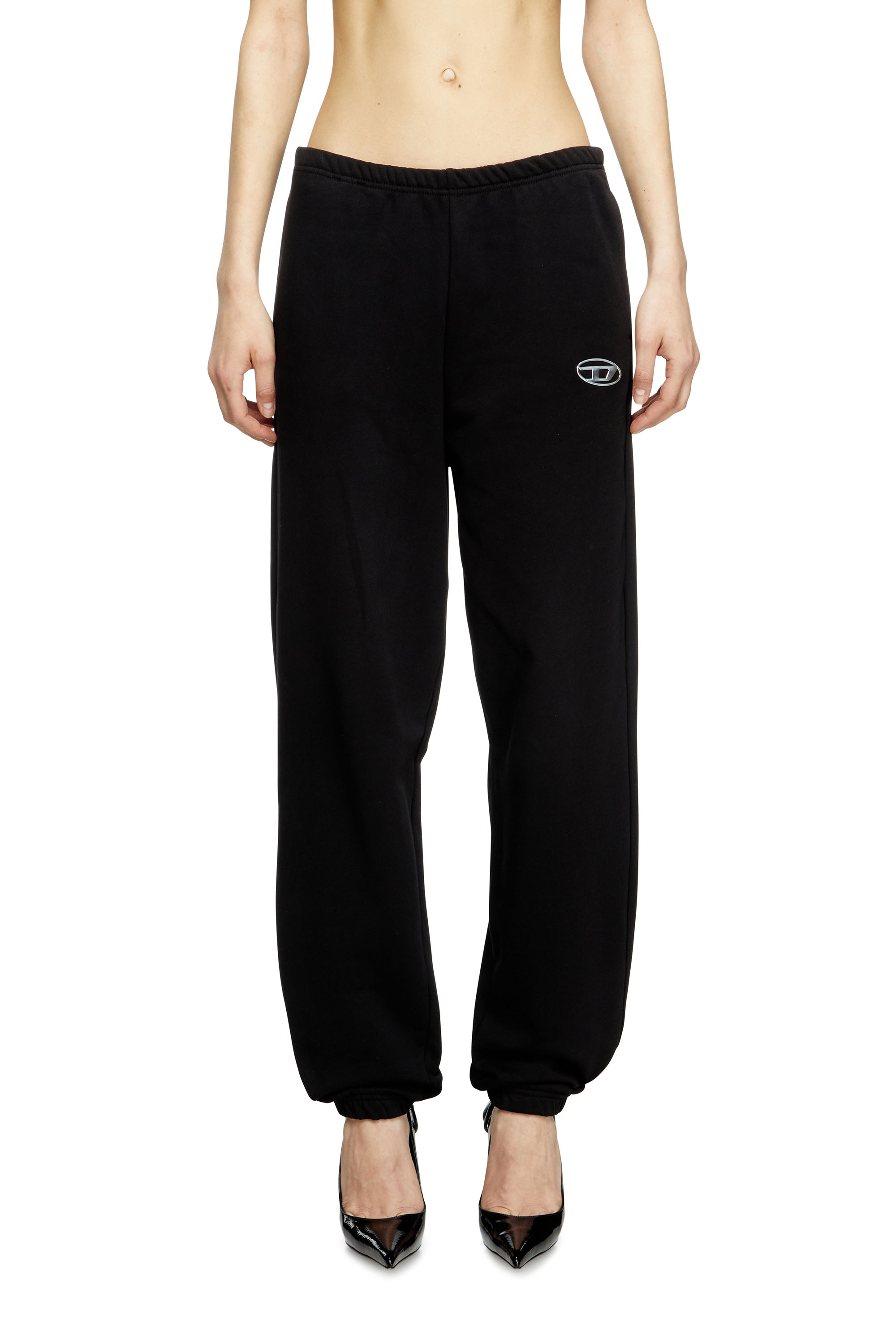 Diesel - P-LACYN-OD, Damen Sweathose mit Oval D-Logo mit Metall-Effekt in Schwarz - 1