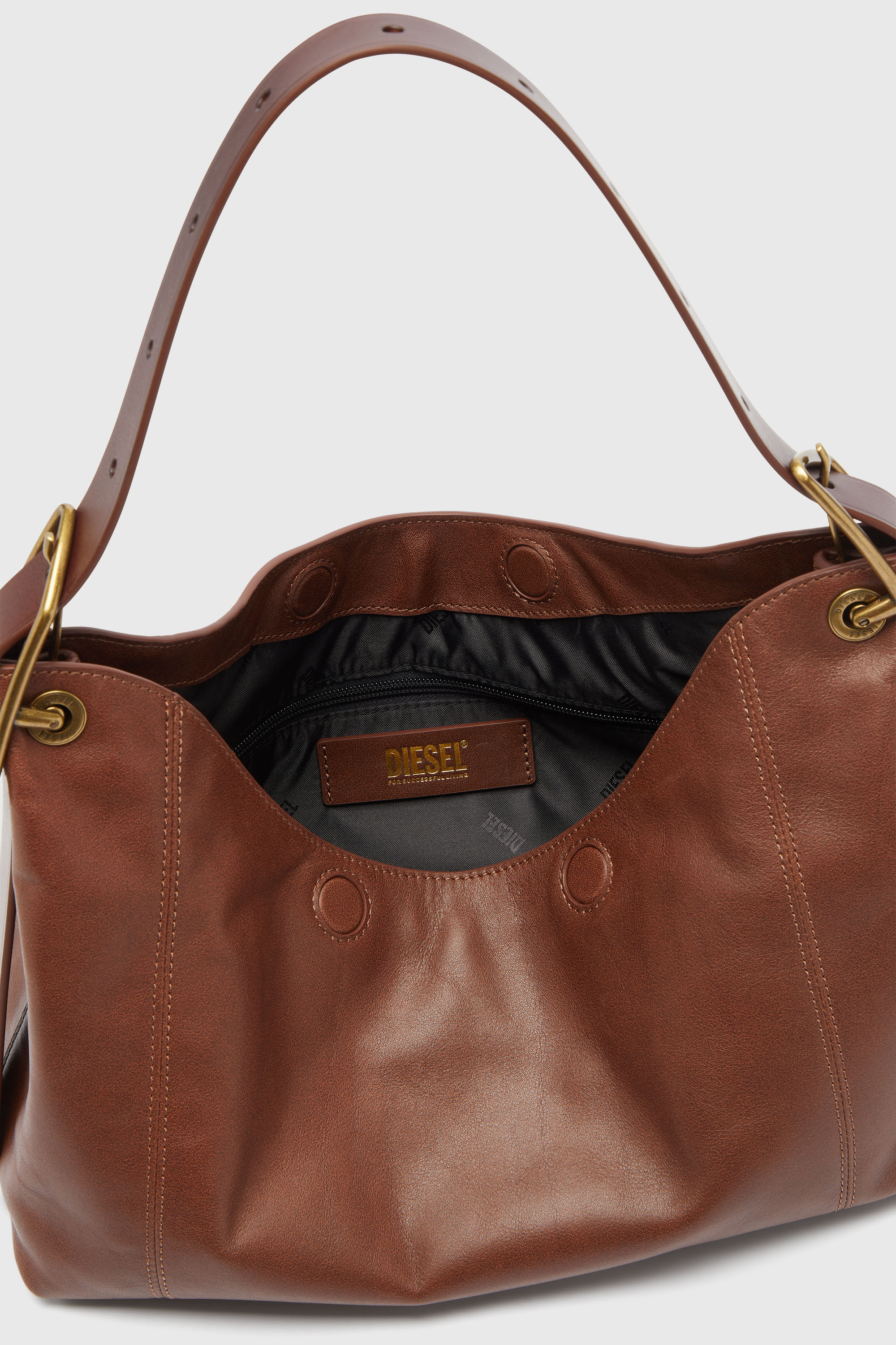 Diesel - D-LINE HOBO S, Woman's D-Line-Shoulder bag in leather in Dark Brown - 3