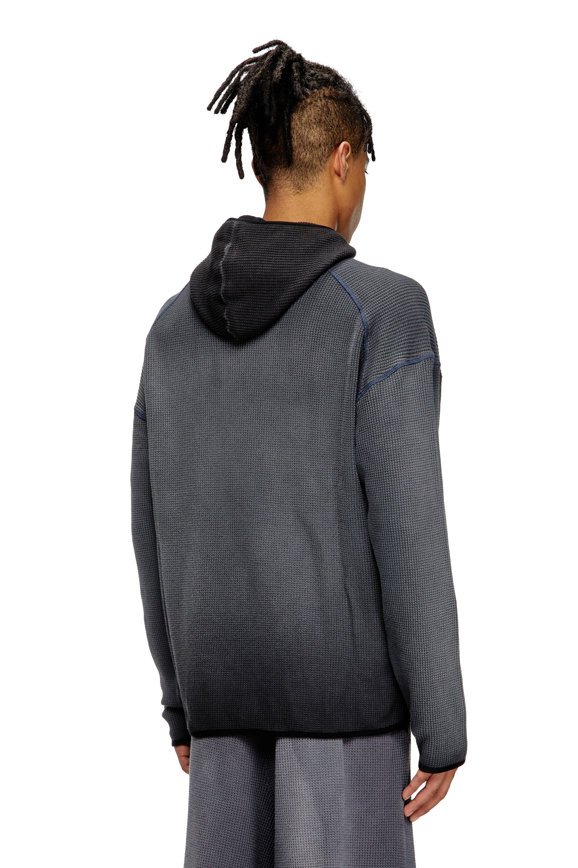 Diesel - S-WAF-HOOD-NEW, Sweat-shirt à capuche délavé en tissu gaufré avec imprimé graphique Homme in Noir - 3