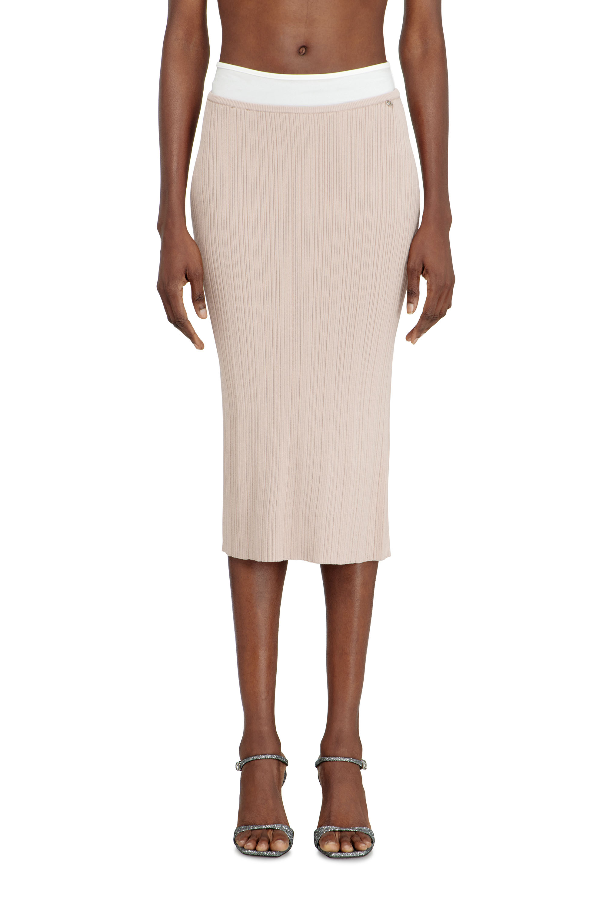 Diesel - M-ZINIA, Jupe en maille c&ocirc;tel&eacute;e avec ceinture contrastante Femme in Rose - 3