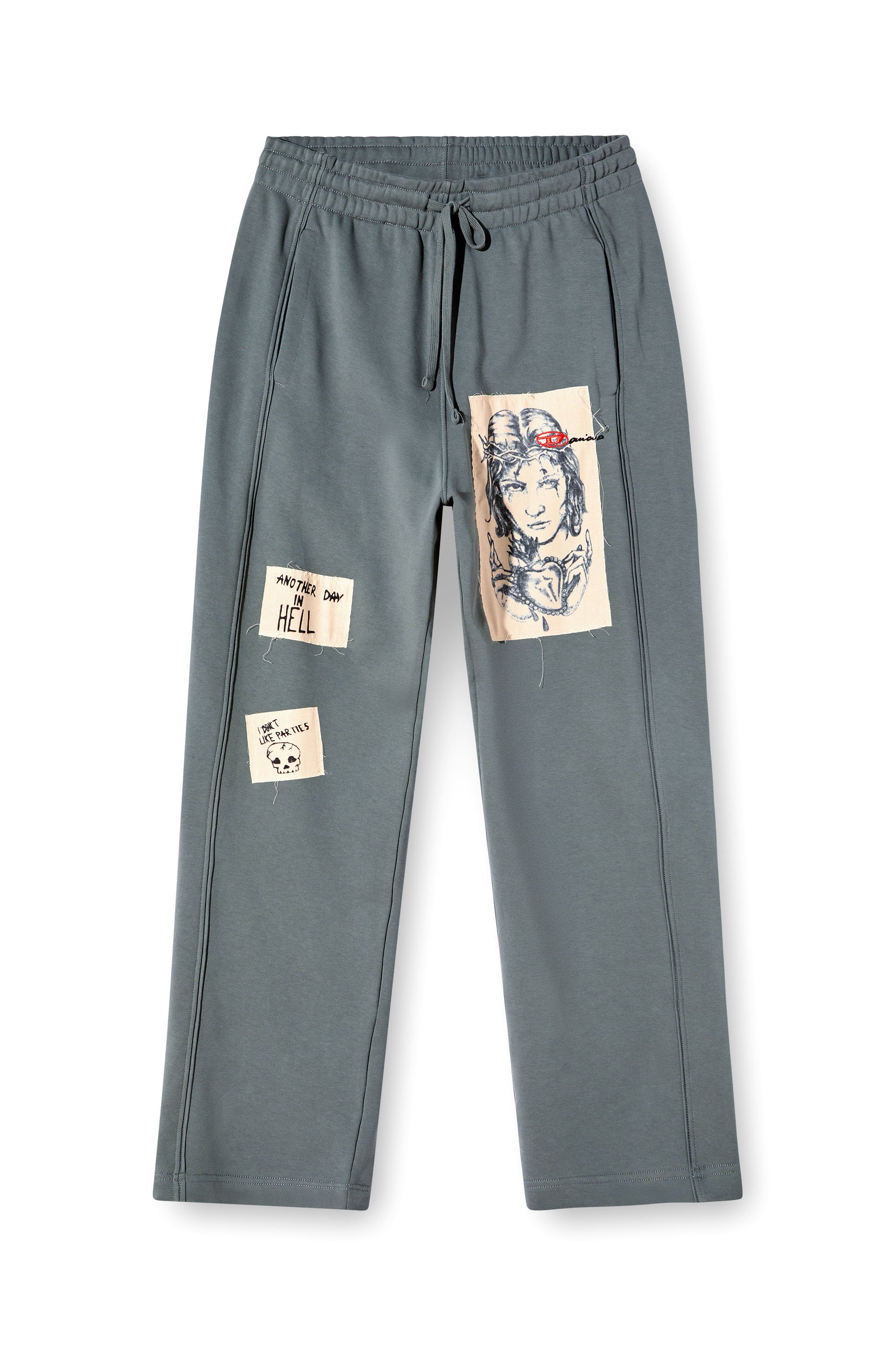 Diesel - P-MARTYANS-DD, Pantalon de survêtement avec empiècements tatouage Mixte in Gris - 3