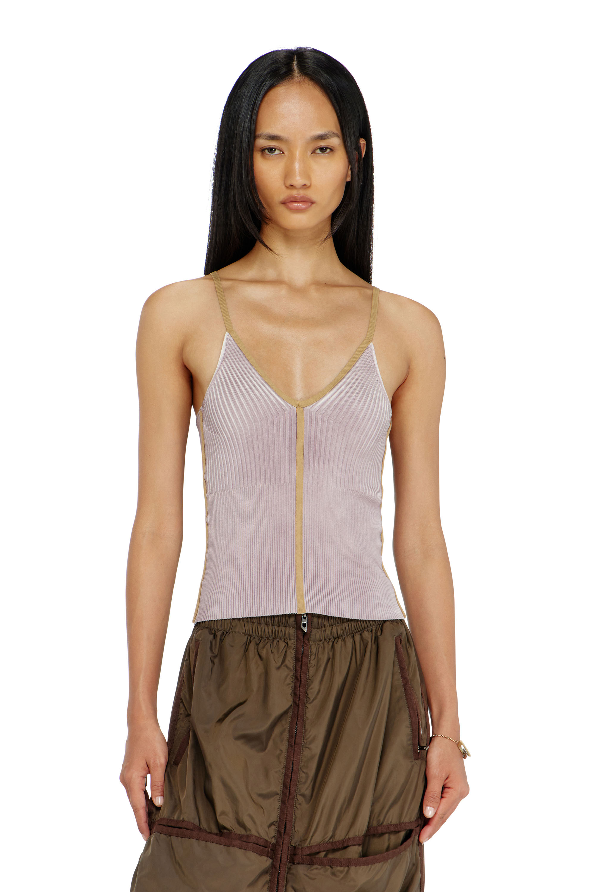 Diesel - M-SARMITE, Damen Rippstrick-Cami-Top mit kontrastierenden B&auml;ndern in Lila - 1