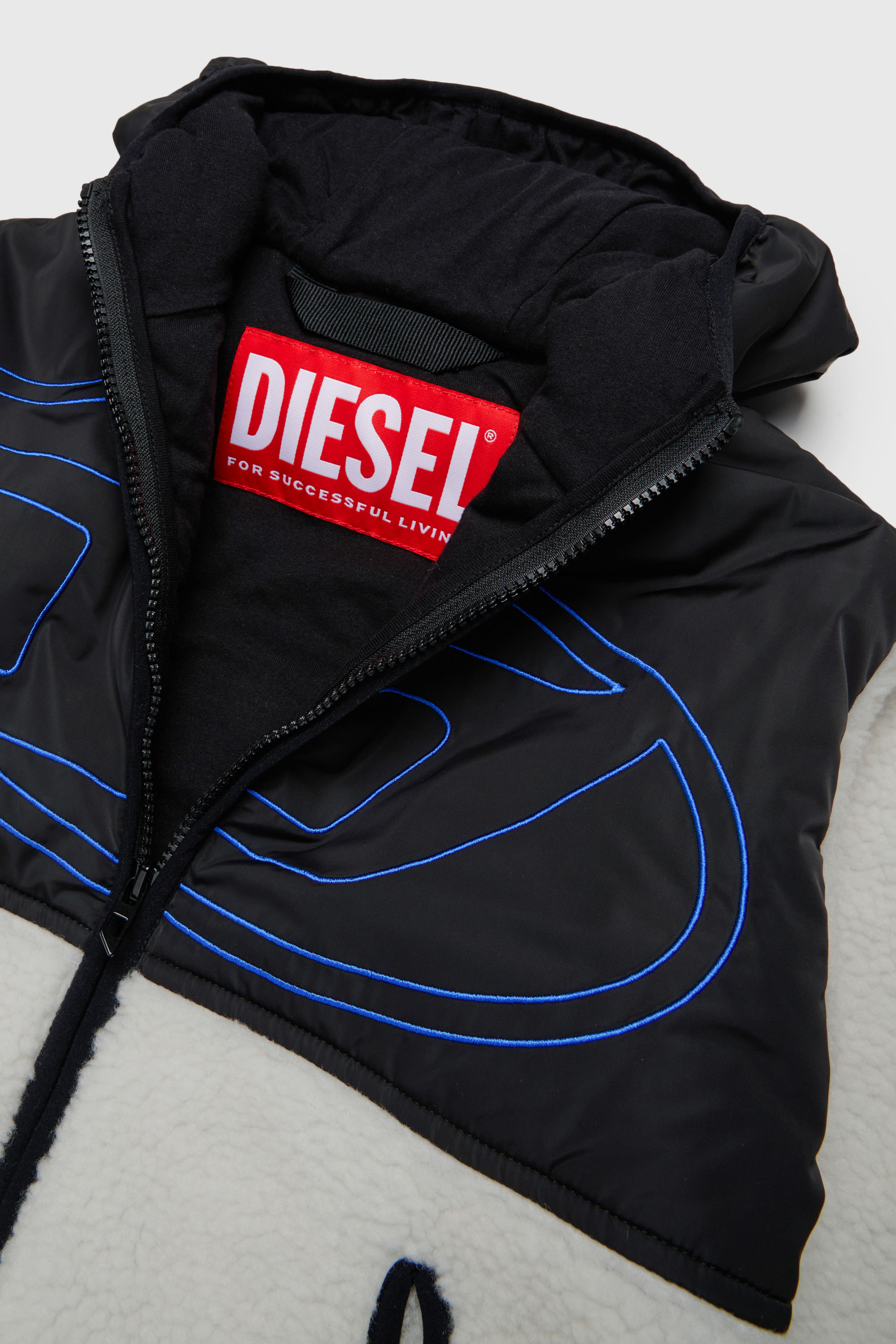 Diesel - JSHEAR, Veste &agrave; capuche en nylon et polaire teddy Homme in Blanc - 3