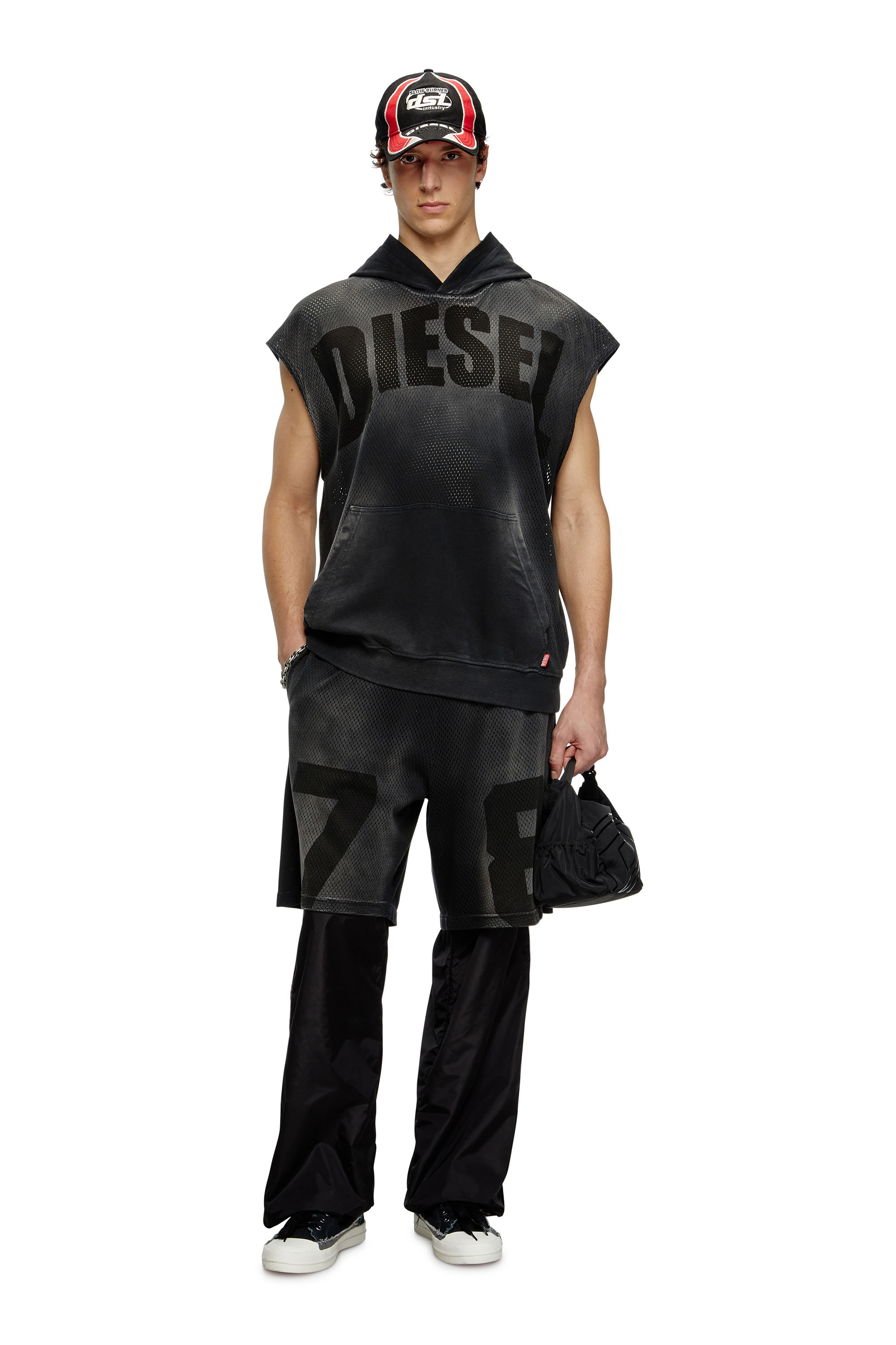 Diesel - S-BOXT-SL-MESH, Sweat-shirt à capuche sans manches en mesh et jersey Homme in Noir - 3