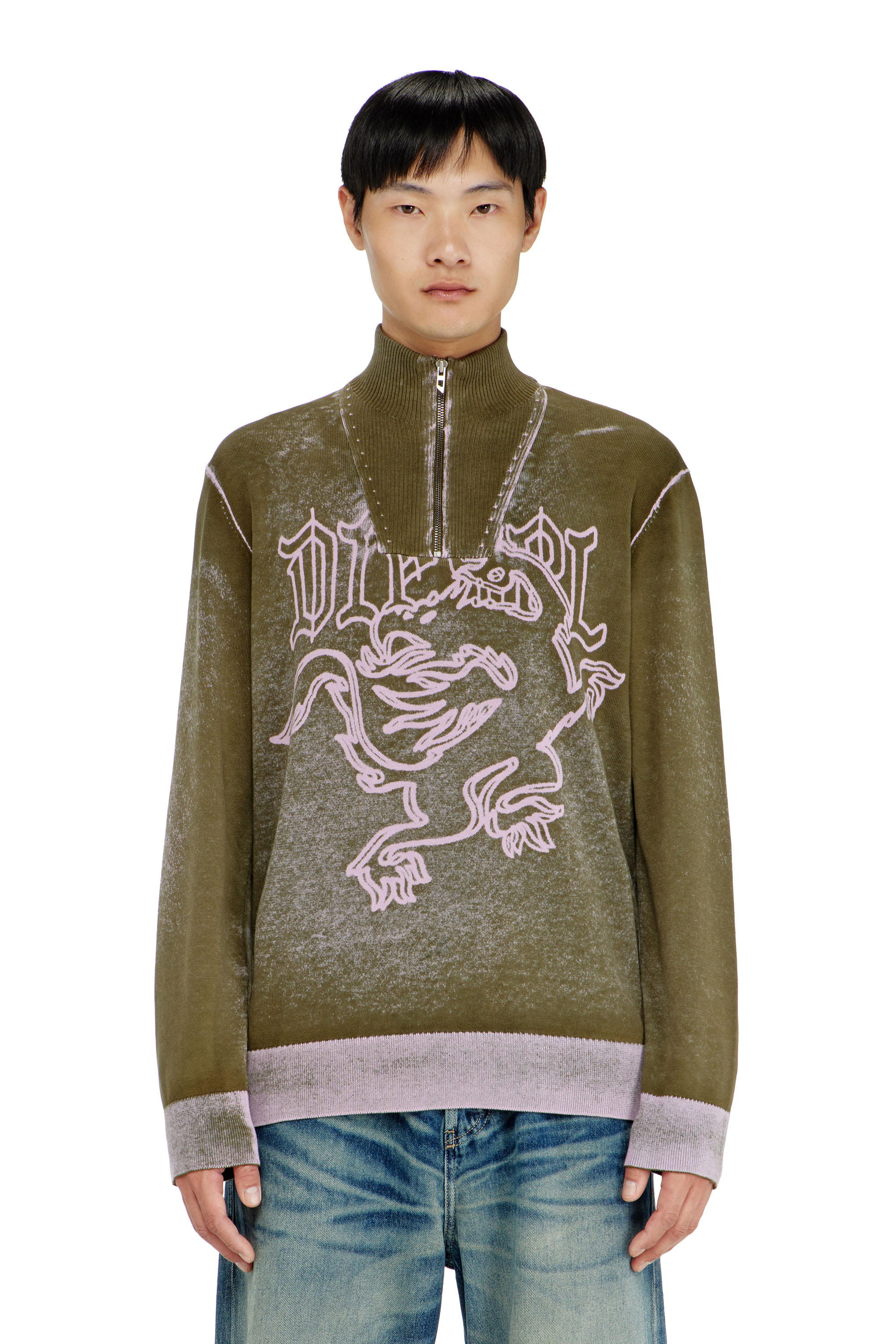 Diesel - K-LAUTARE, Herren Behandelter Half-zip-Pullover mit griffin-Motiv in null - 1