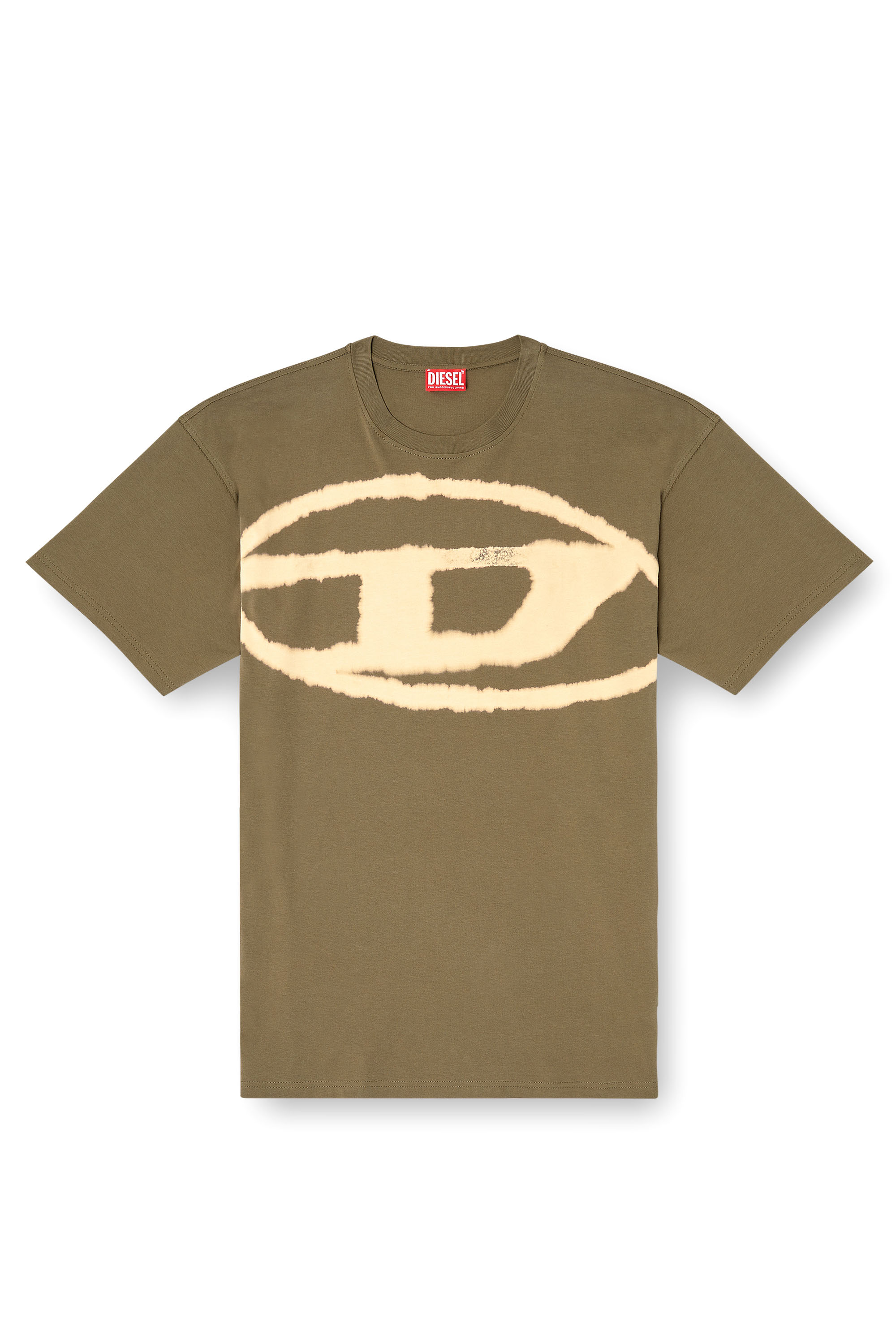Diesel - T-BOXT-BLEACH, Herren T-Shirt mit gebleichtem Oval D-Logo in Armeegrün - 2