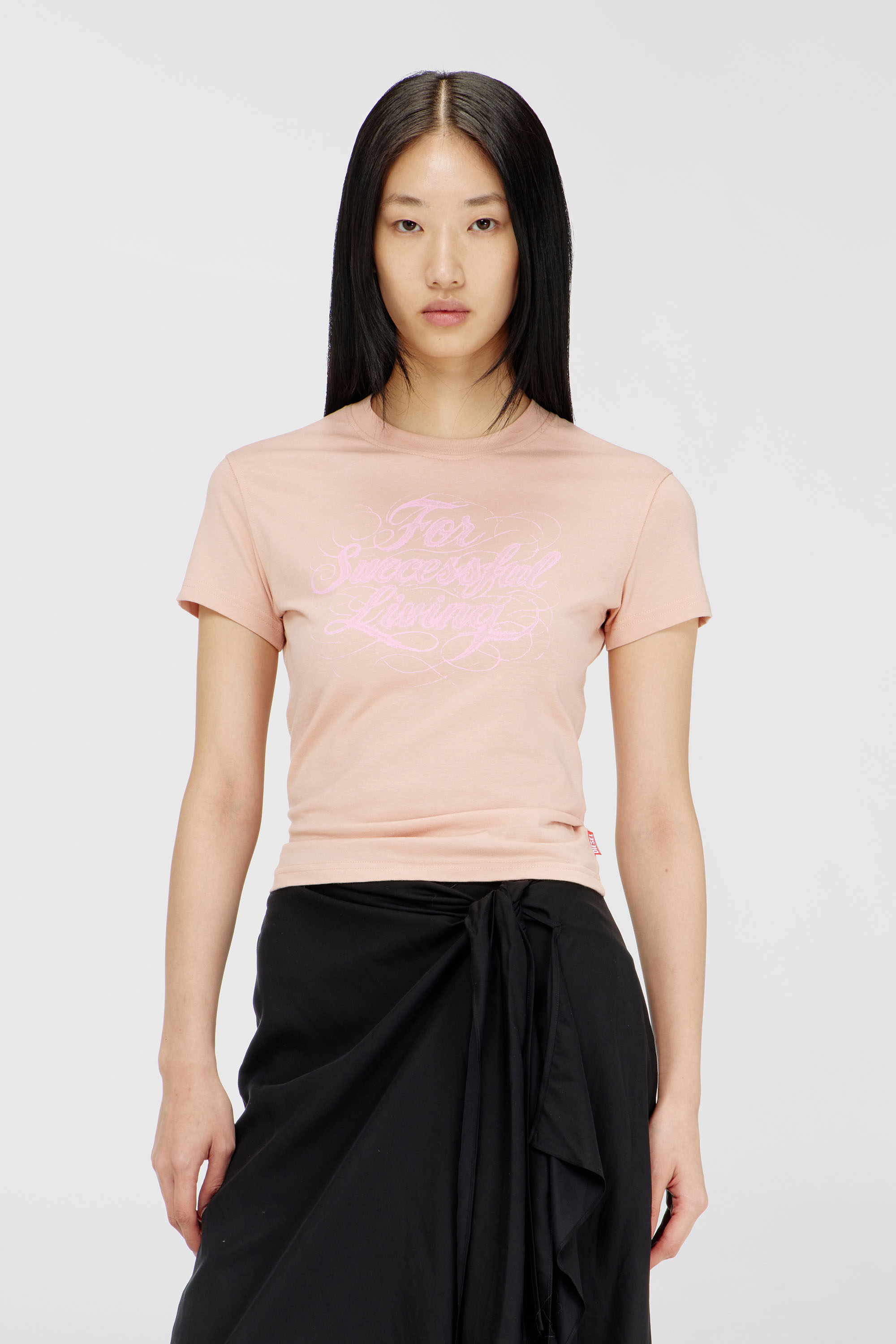 Diesel - T-ILA-AA4, T-shirt con stampa logo Donna in Rosa - 3