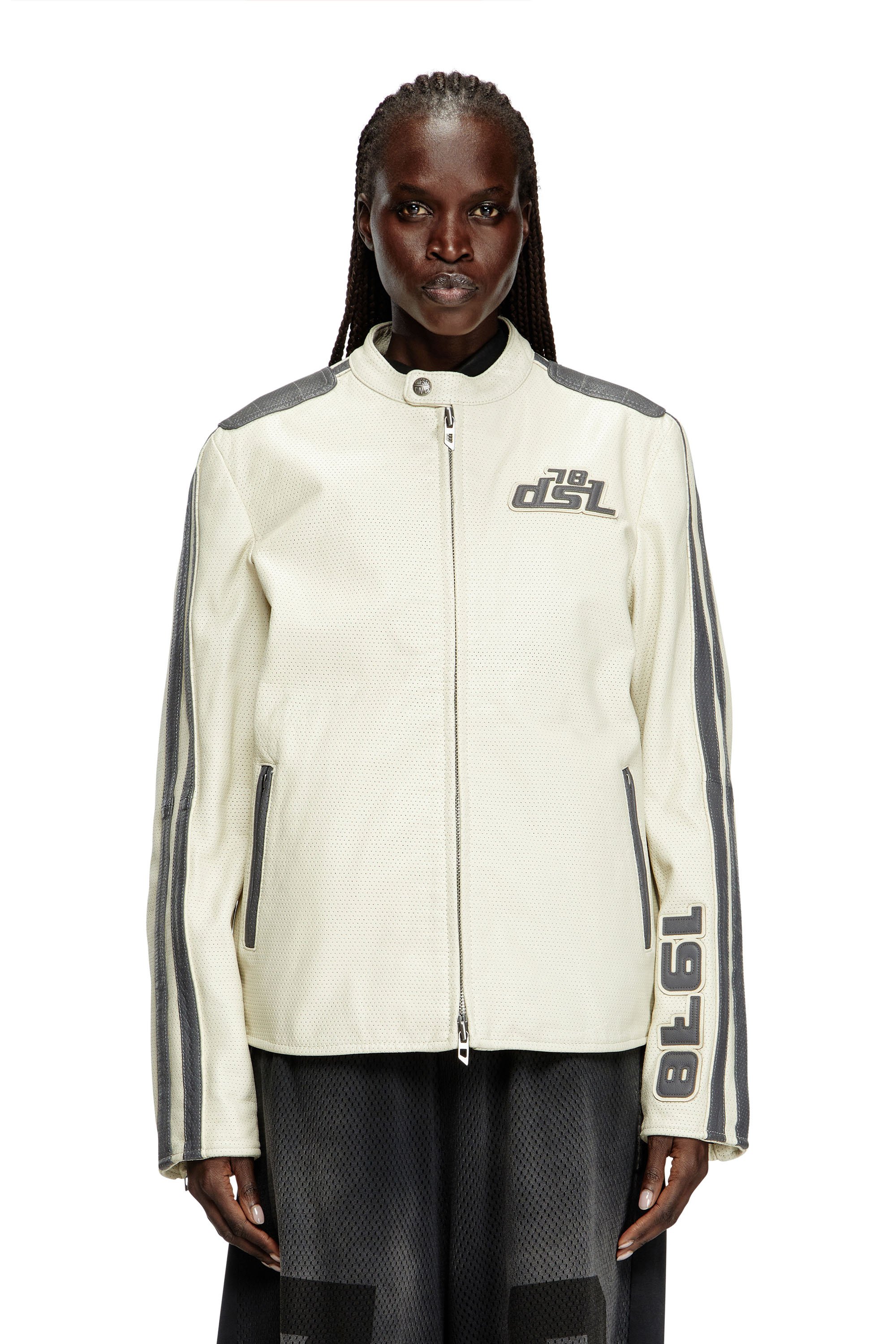 Diesel - L-POP, Unisex's Biker jacket in perforated leather in White - 1